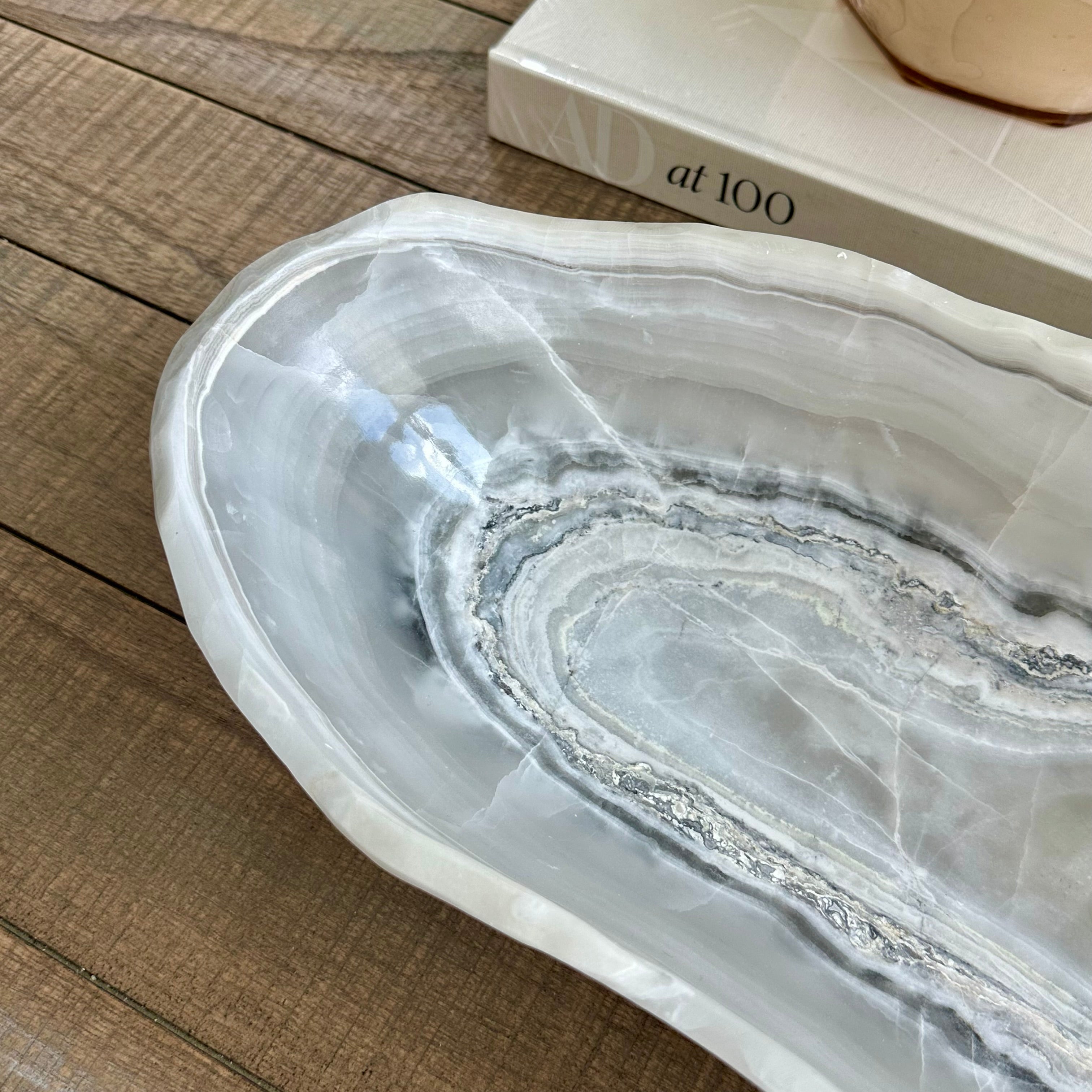 White Onyx Canoe - Blue Ring