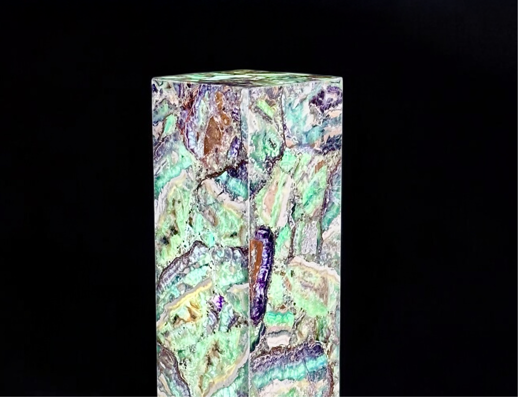 Fluorite Pillar Pedestal Lamp – 50” Tall Hand-Carved Gemstone Light Sculpture