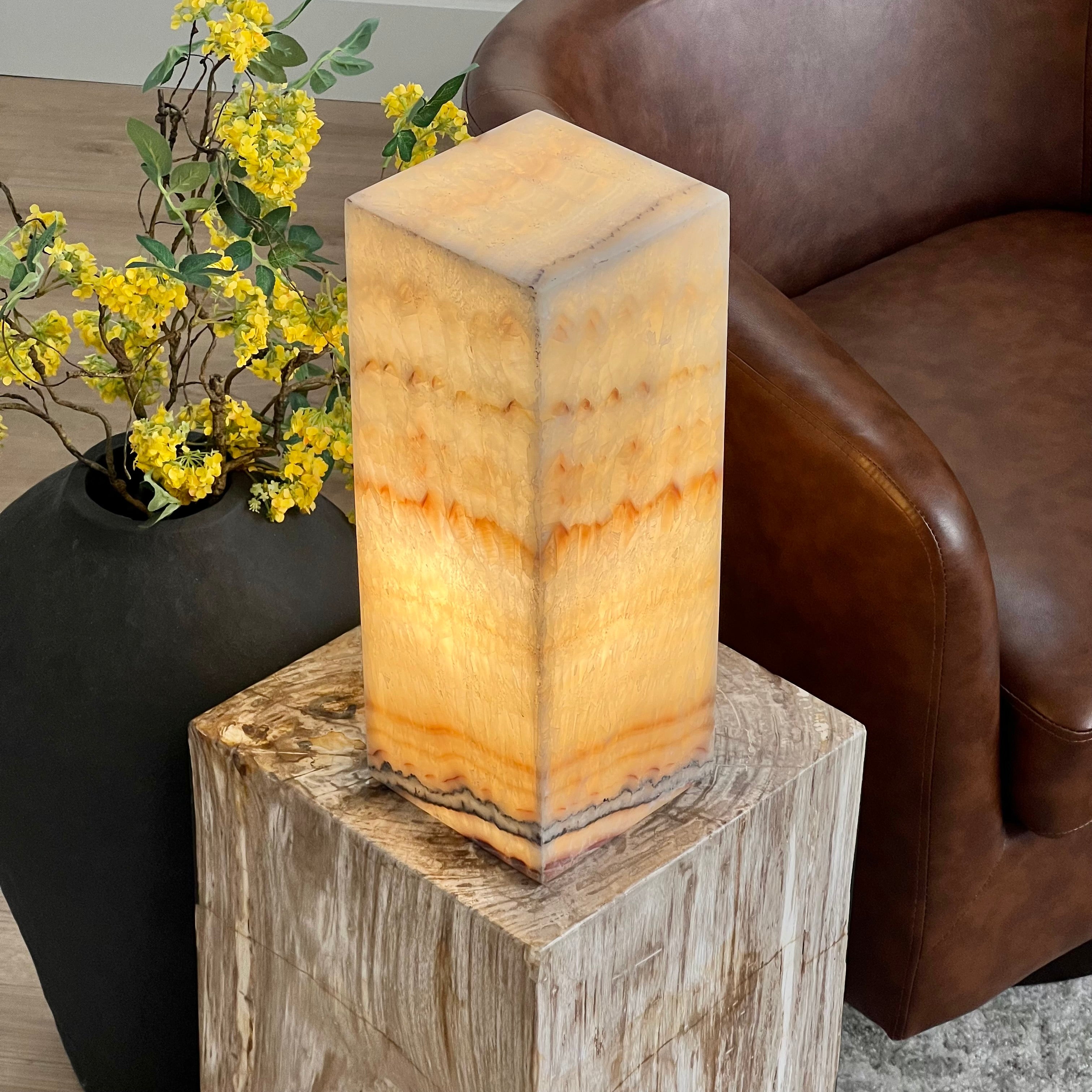 Amber & Cream Onyx Table Lamp – Handcrafted Natural Stone Lighting