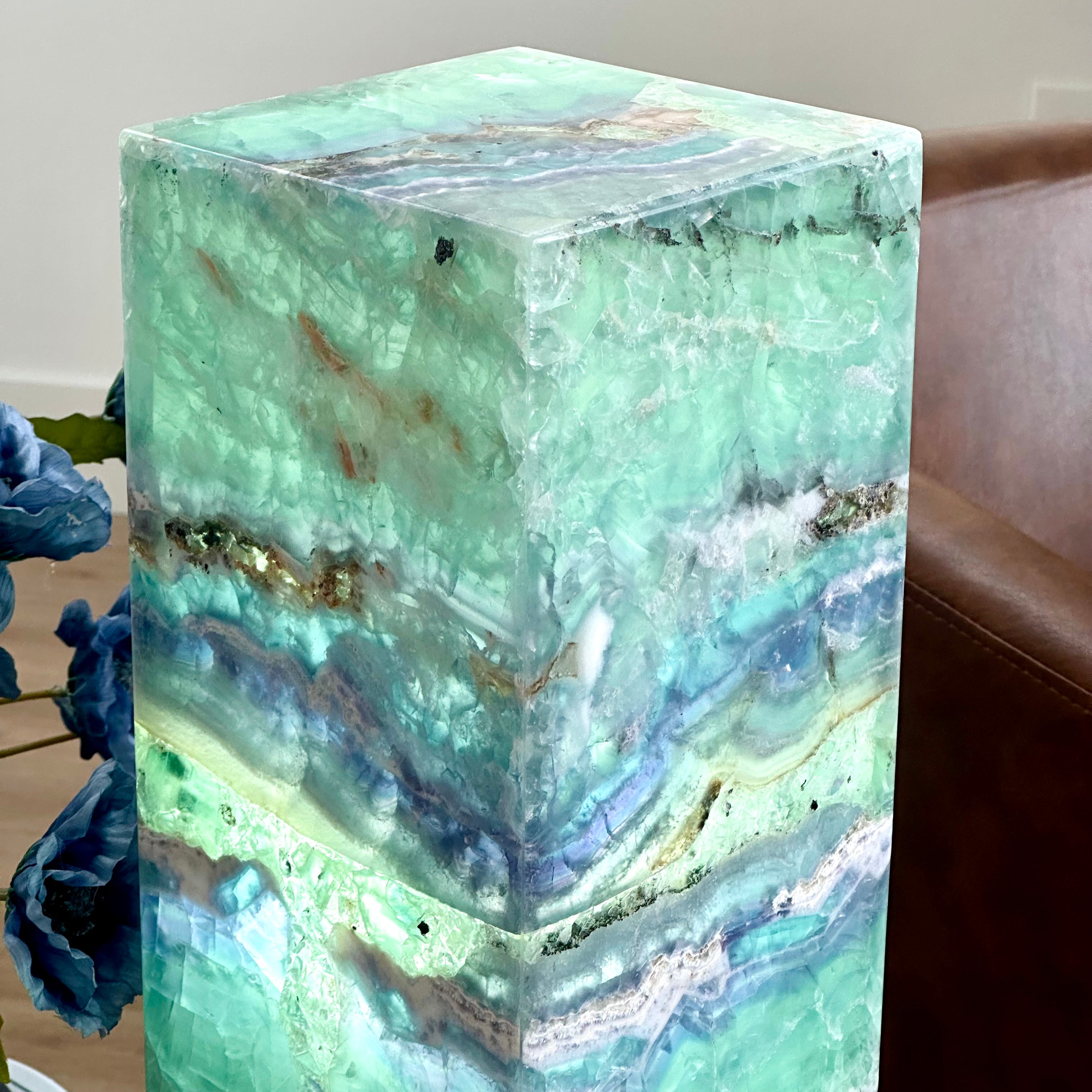 Sea Foam Fluorite Lamp - Hand Carved Art