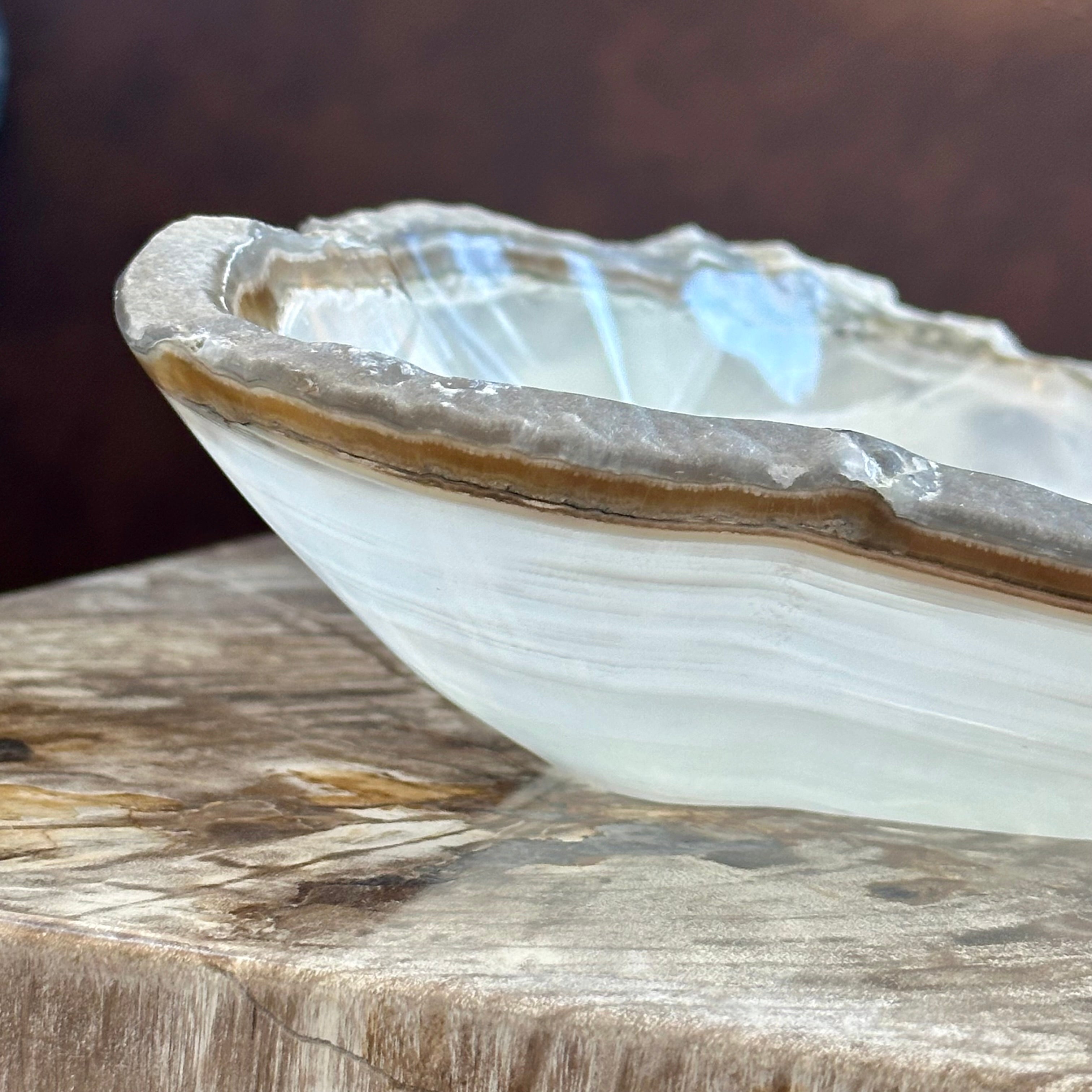 Clear Onyx Bowl with Raw Edge – Hand-Carved Natural Accent