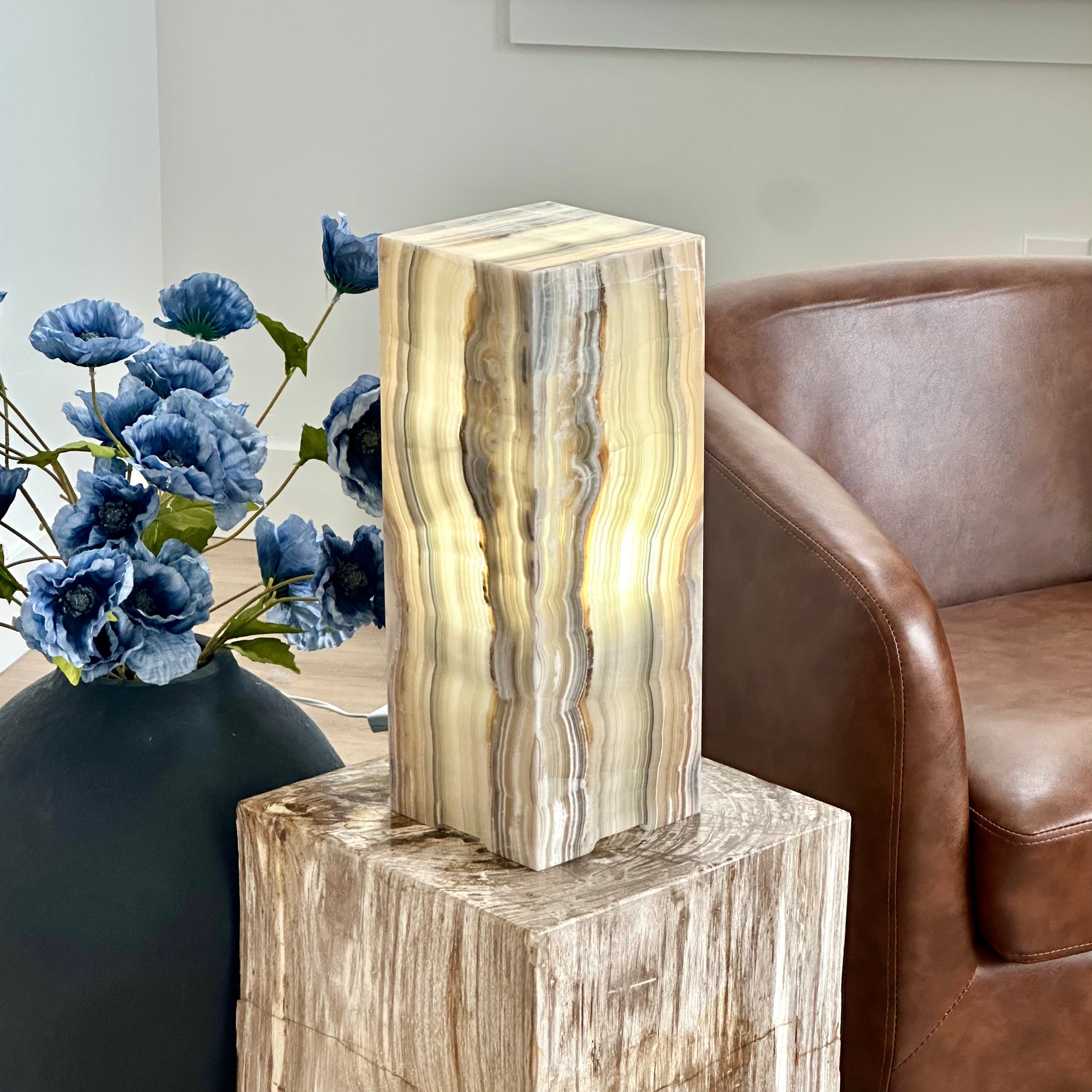 Beige & Blue Banded Onyx Lamp
