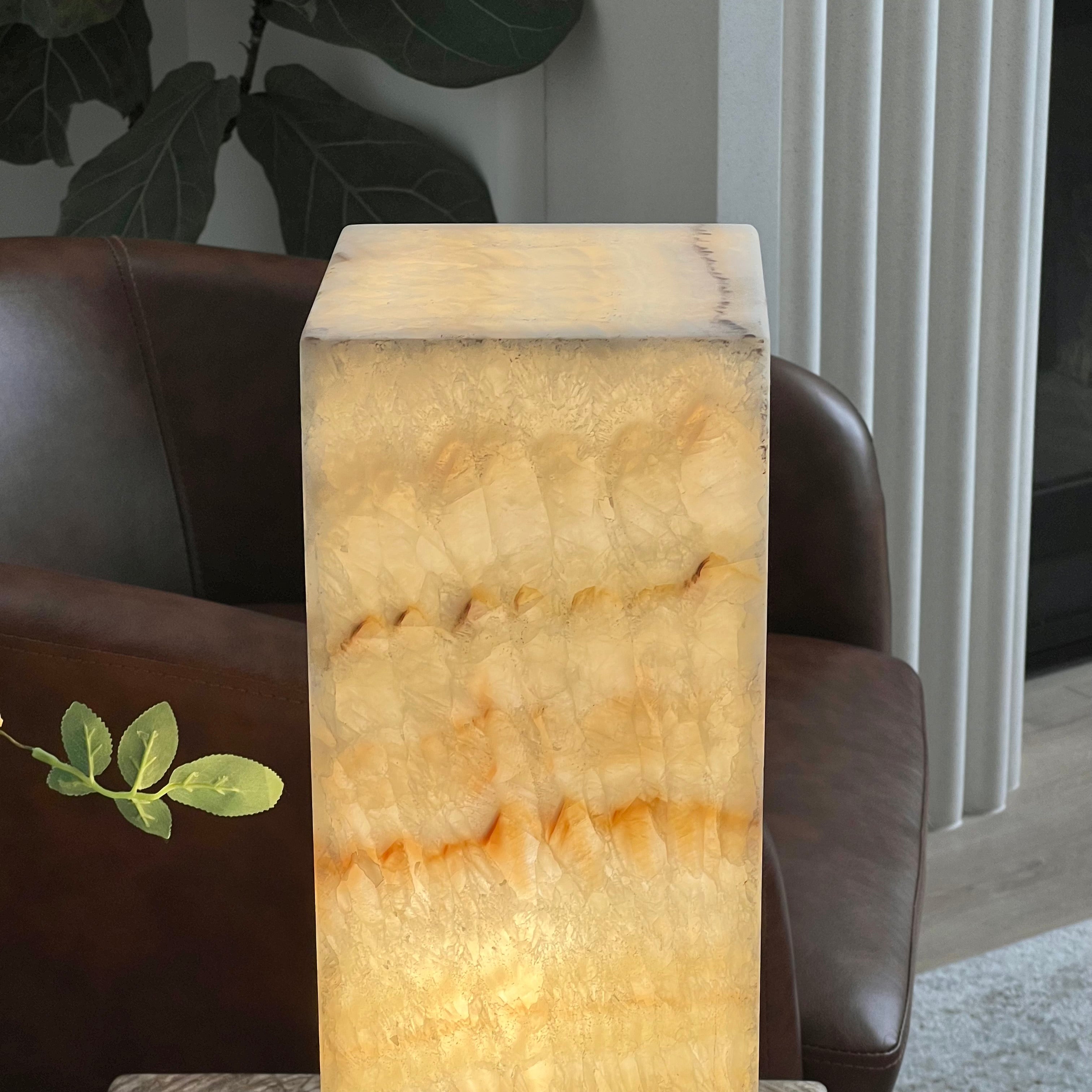 Amber & Cream Onyx Table Lamp – Handcrafted Natural Stone Lighting