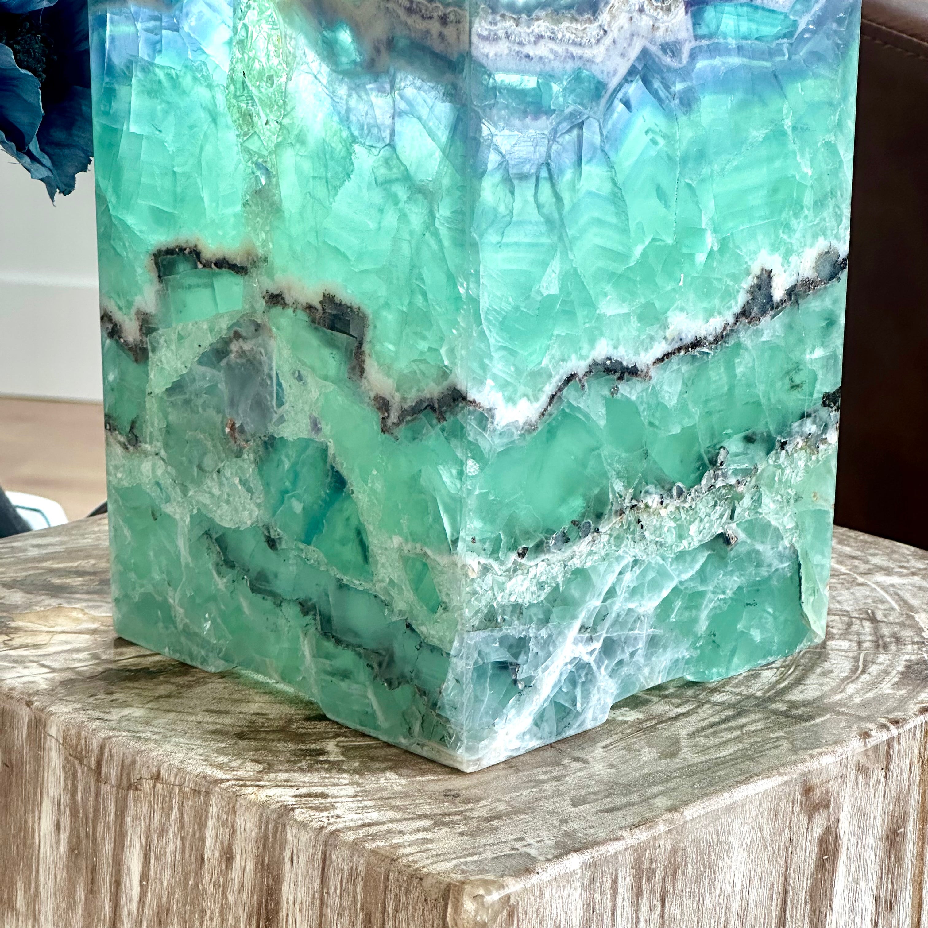 Sea Foam Fluorite Lamp - Hand Carved Art