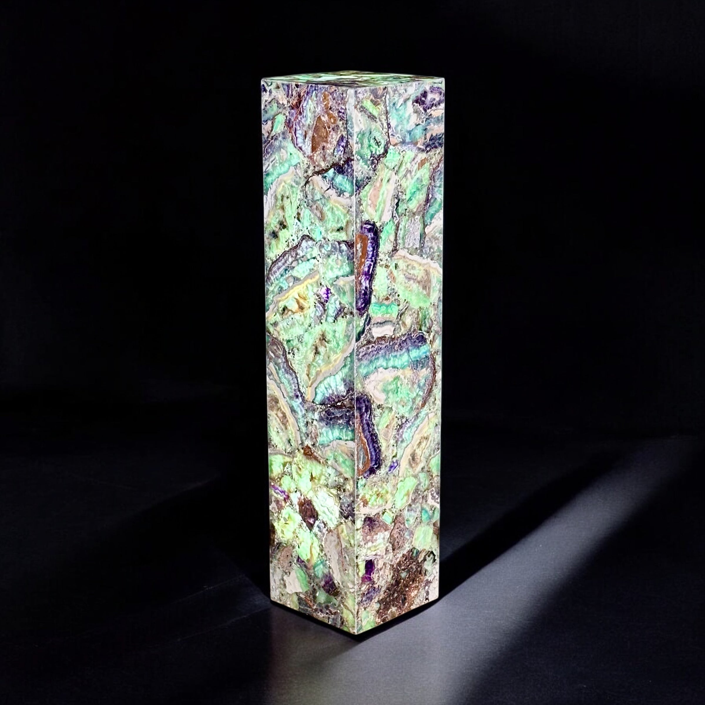 Fluorite Pillar Pedestal Lamp – 50” Tall Hand-Carved Gemstone Light Sculpture