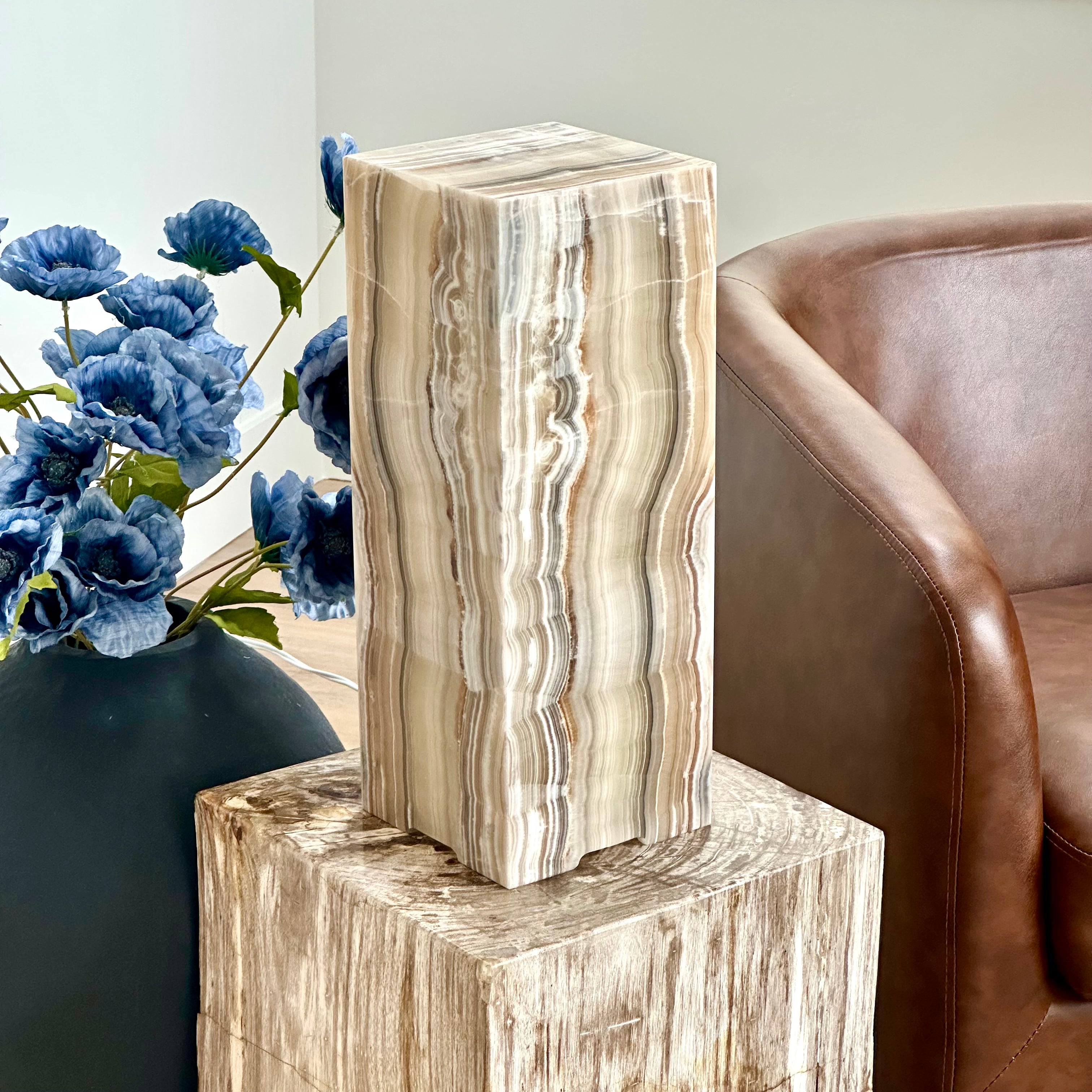 Beige & Blue Banded Onyx Lamp