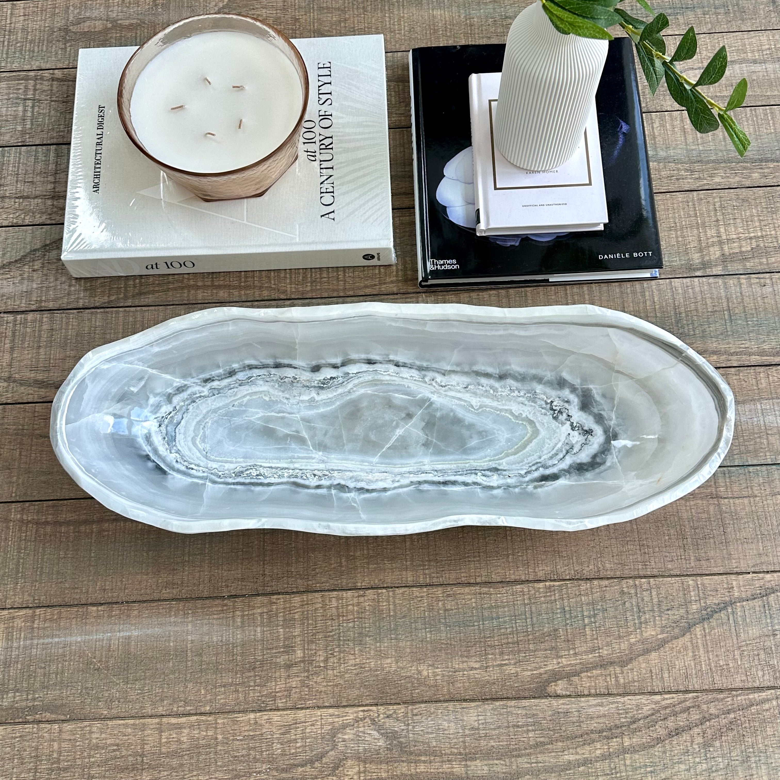 White Onyx Canoe - Blue Ring