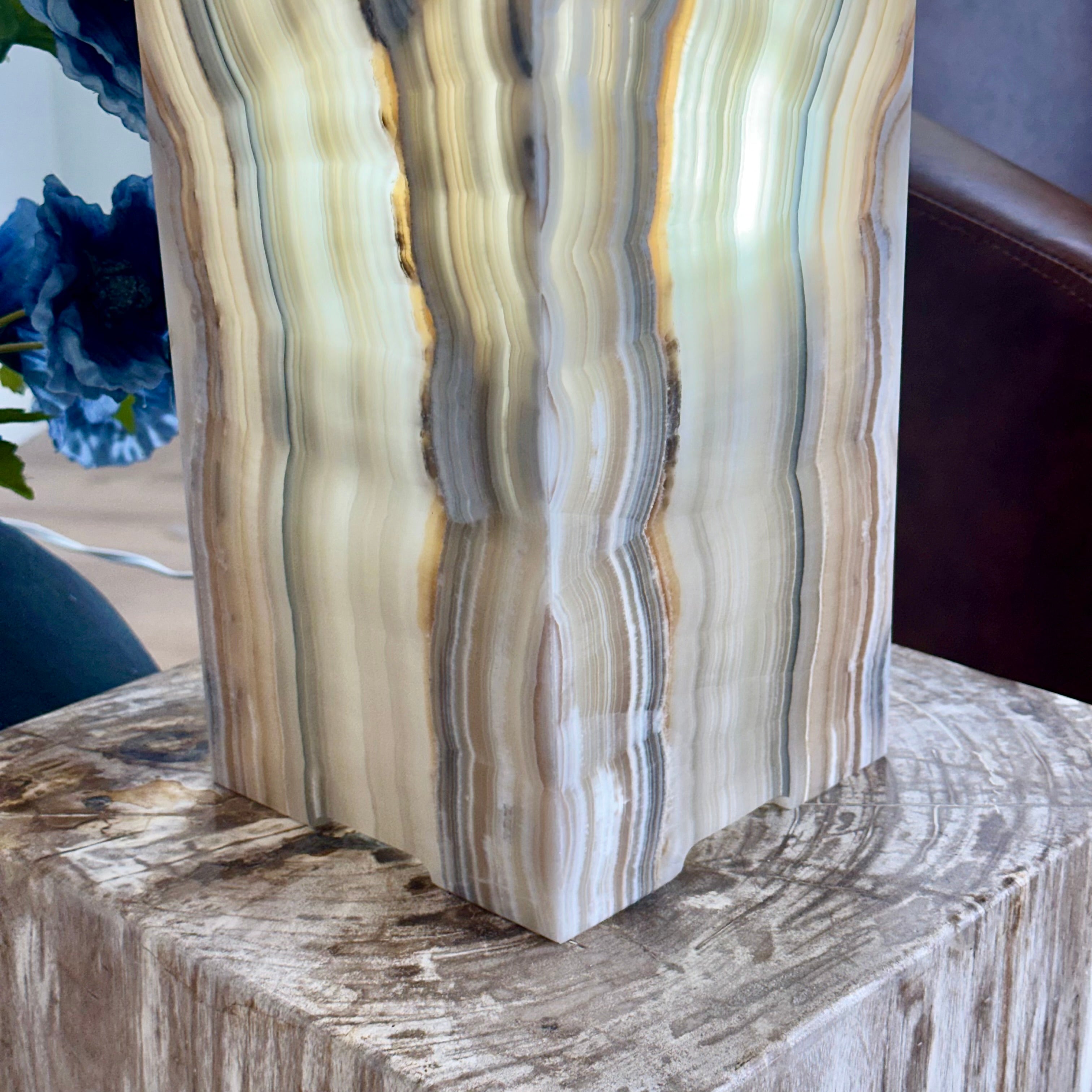 Beige & Blue Banded Onyx Lamp