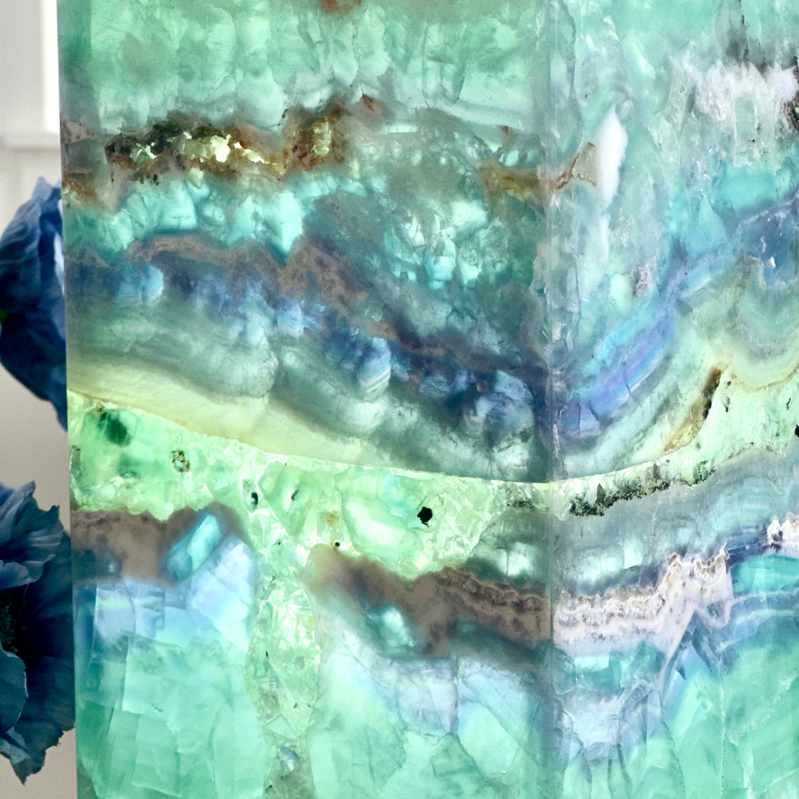 Sea Foam Fluorite Lamp - Hand Carved Art