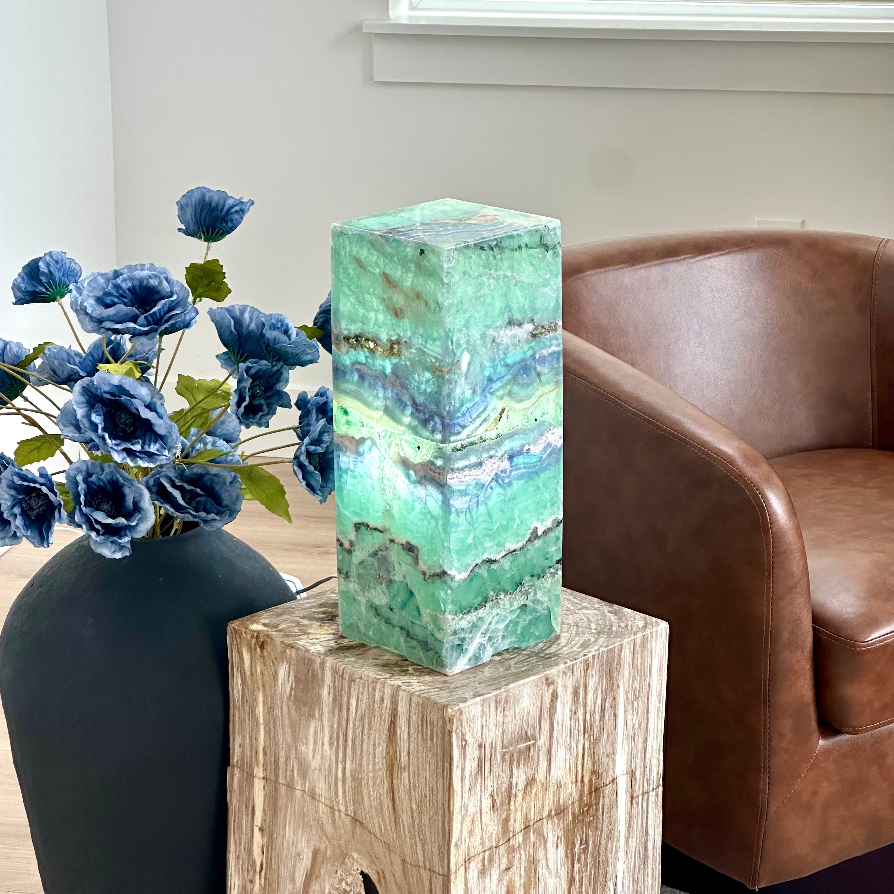 Sea Foam Fluorite Lamp - Hand Carved Art
