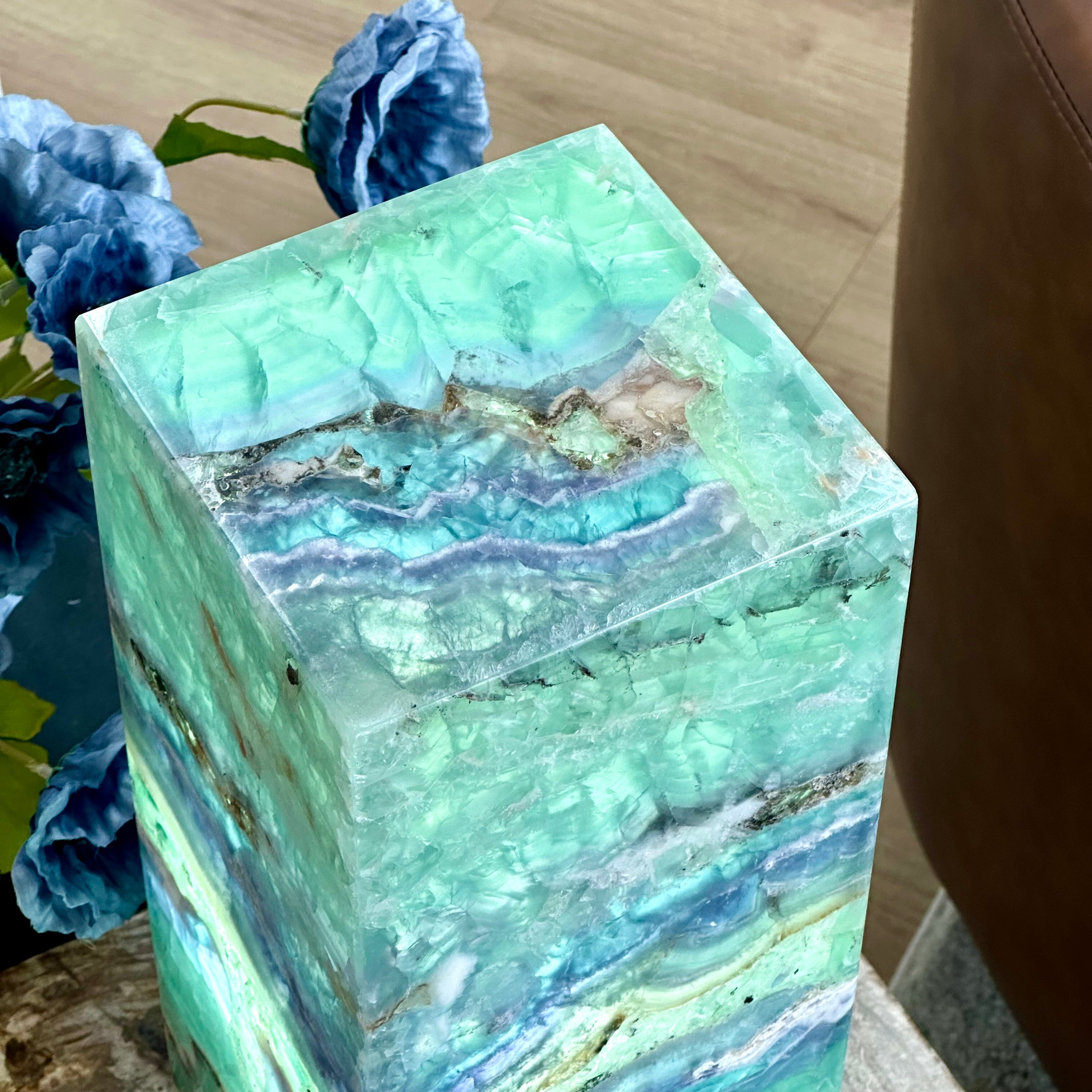 Sea Foam Fluorite Lamp - Hand Carved Art