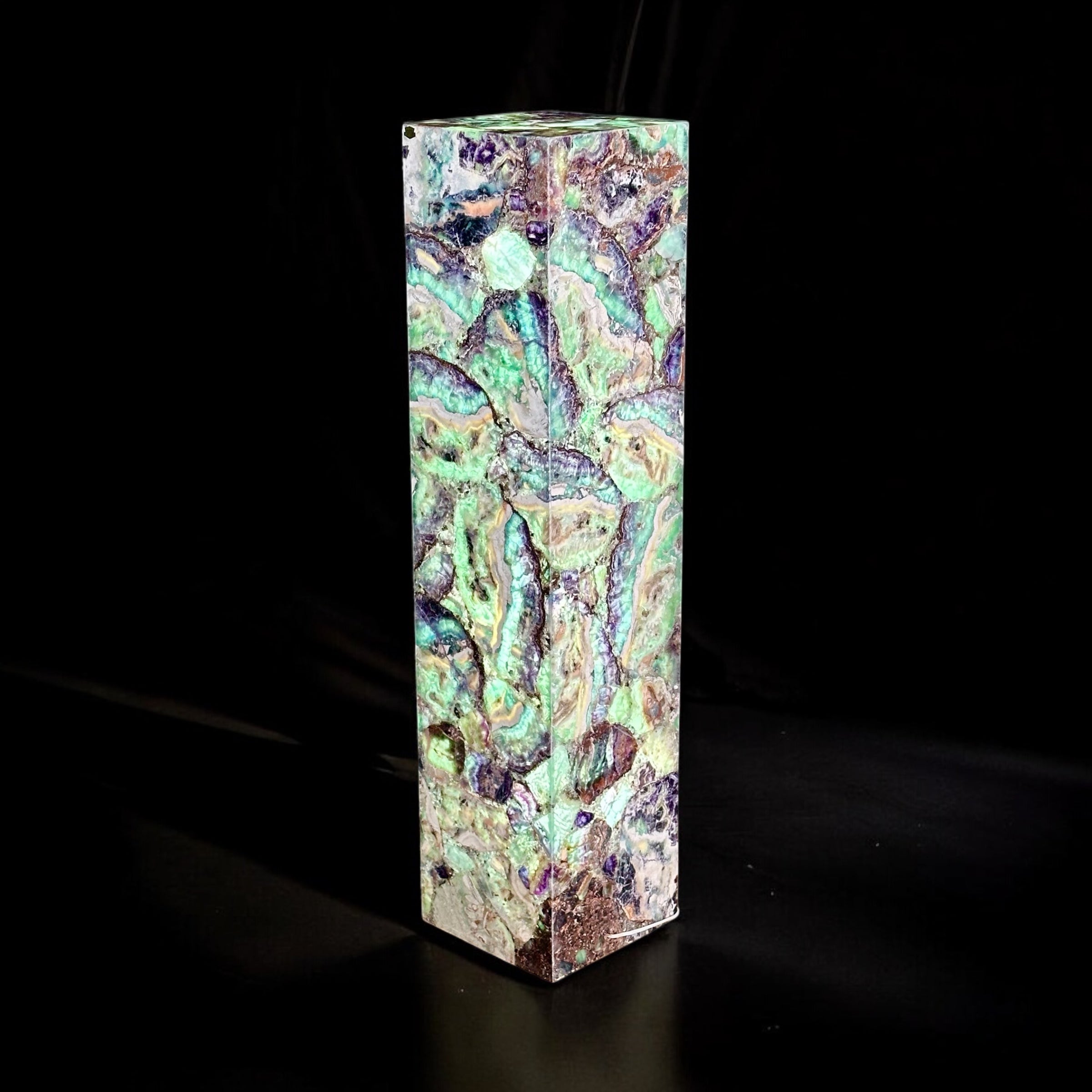 Fluorite Pillar Pedestal Lamp – 50” Tall Hand-Carved Gemstone Light Sculpture
