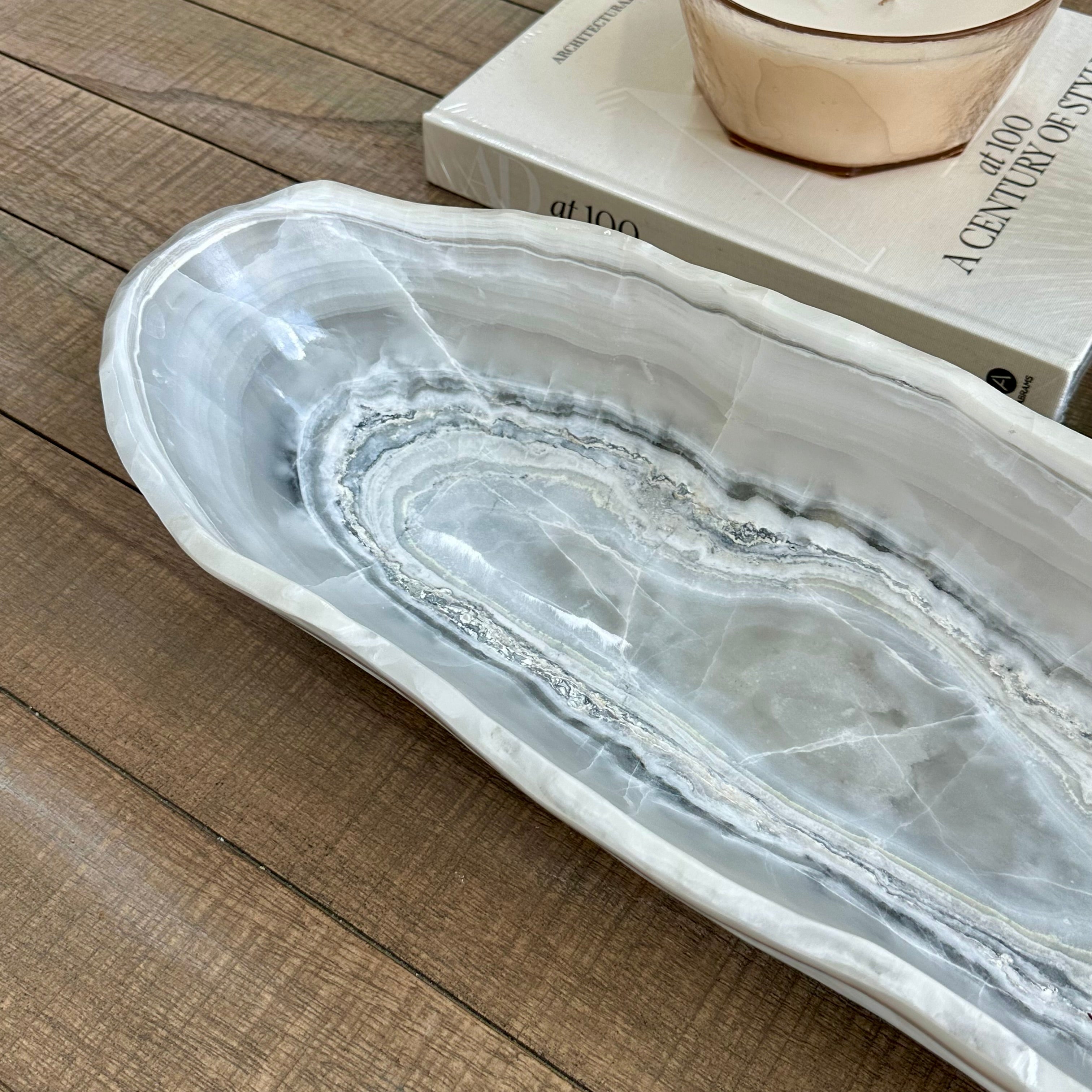 White Onyx Canoe - Blue Ring