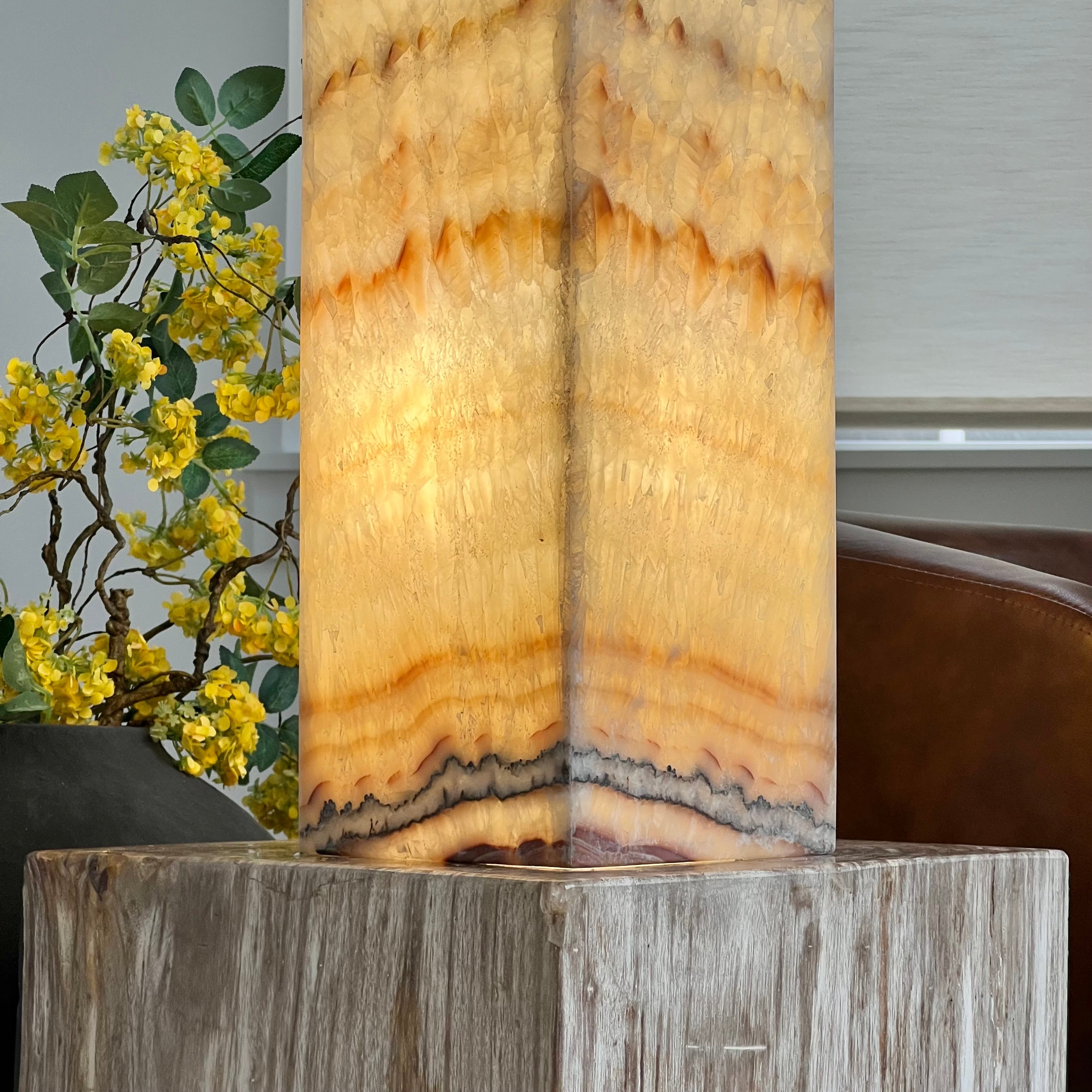 Amber & Cream Onyx Table Lamp – Handcrafted Natural Stone Lighting