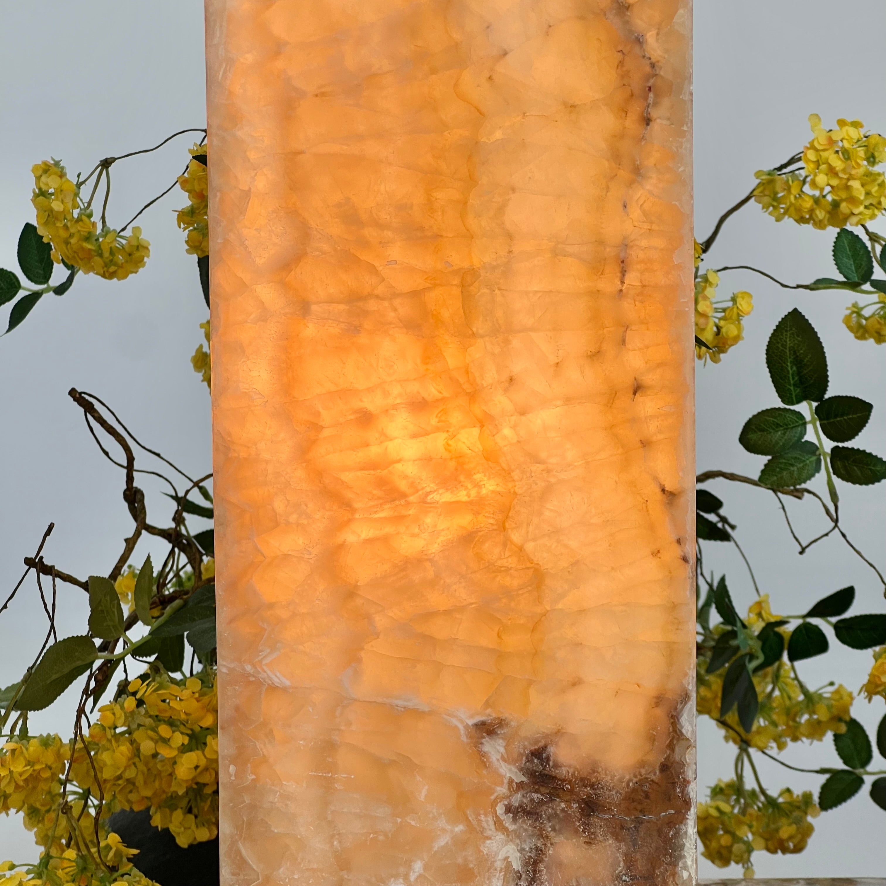 Handcrafted Onyx Tower Lamp (Golden Amber with Smoky Veining)