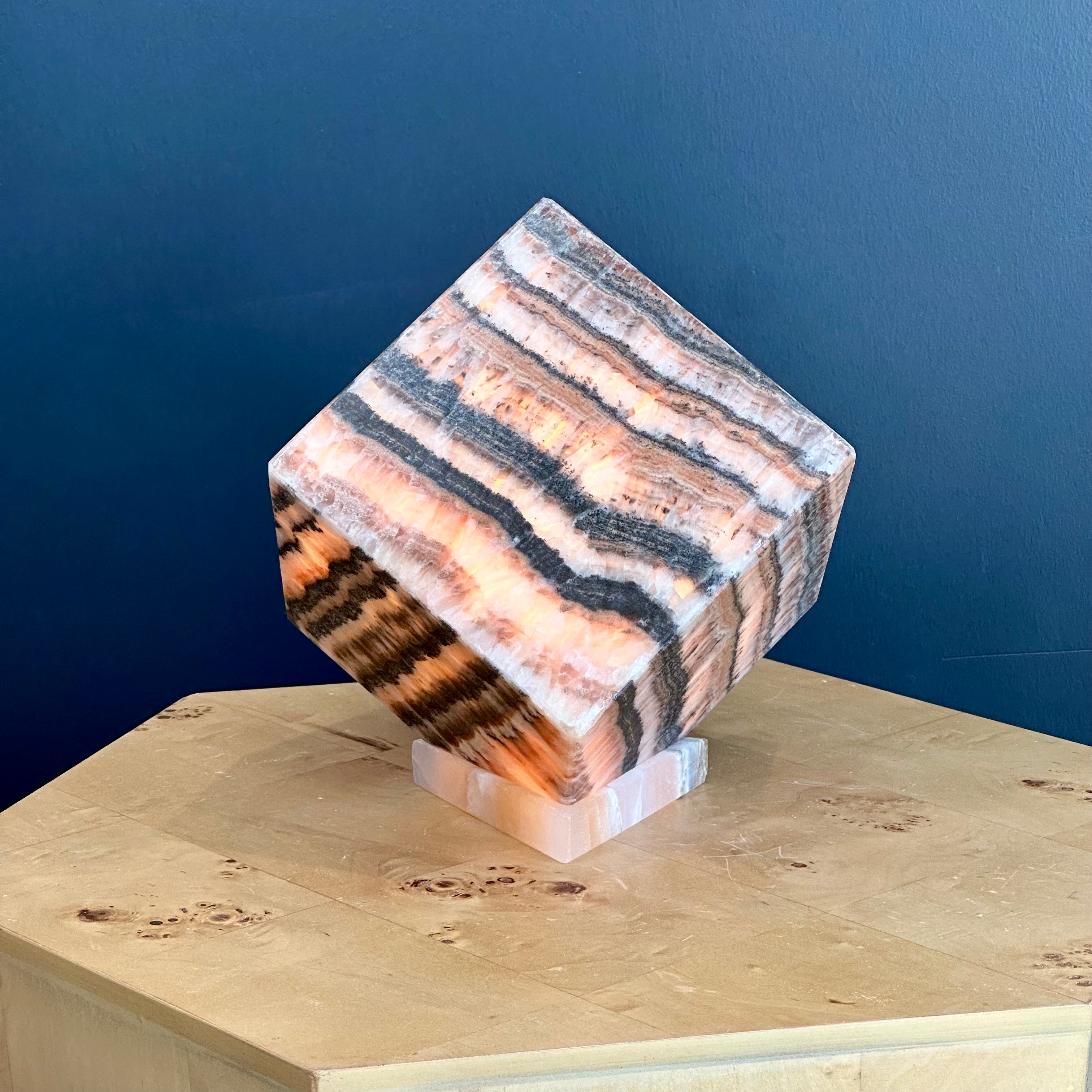Black and Red Onyx Cube - Unique Natural Stone Decor