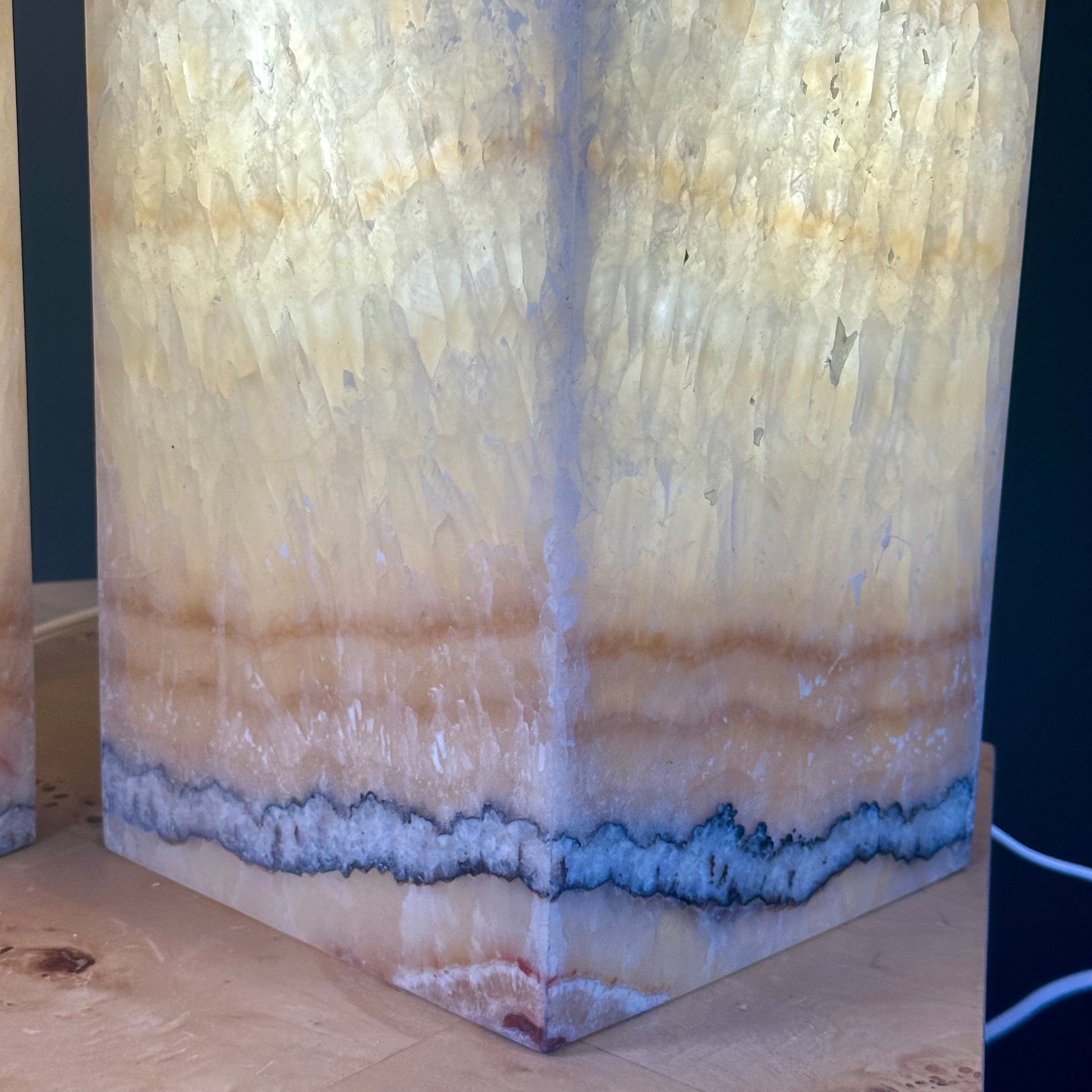 Beige Banded Onyx Lamps - Set of 2 Elegant Natural Stone Lighting