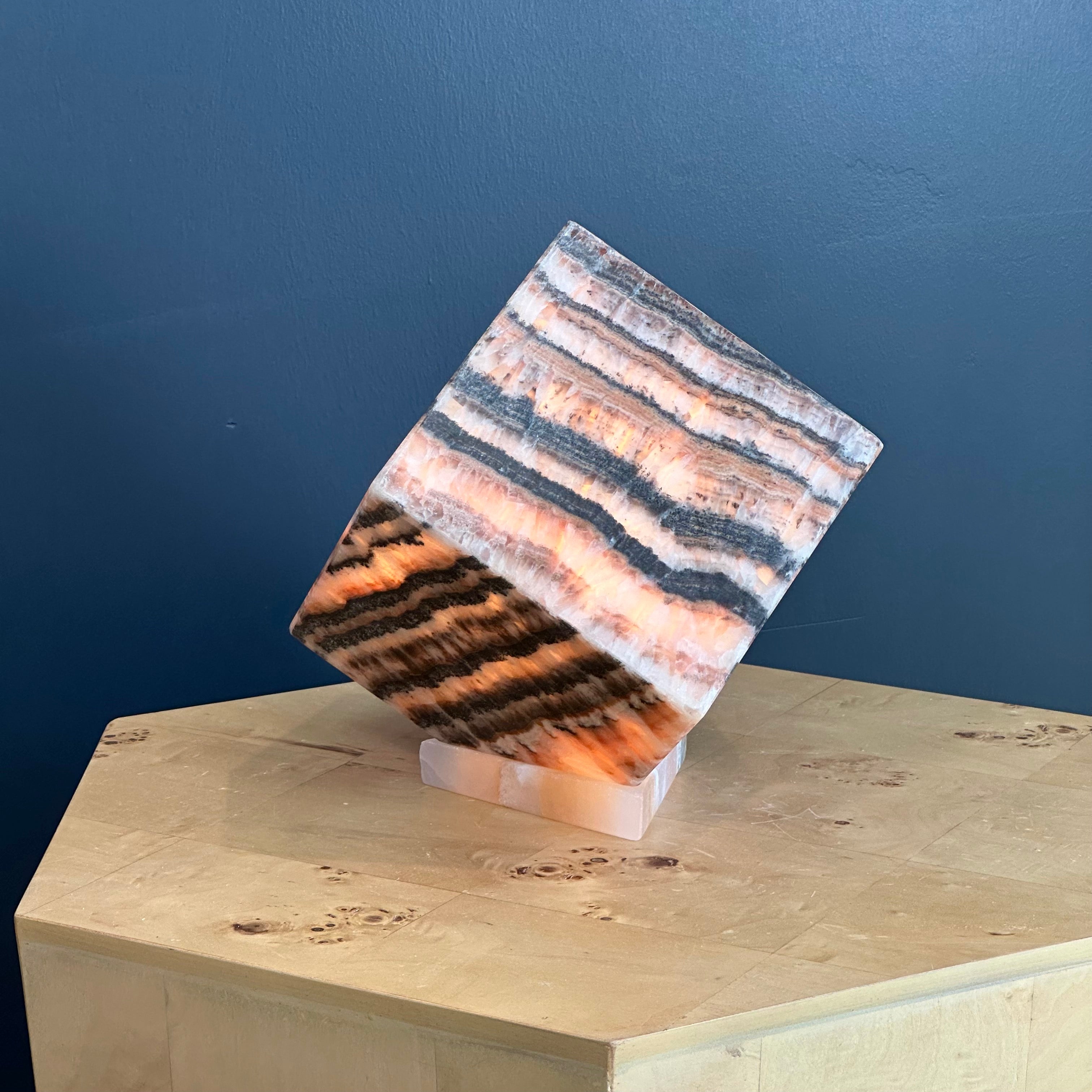 Black and Red Onyx Cube - Unique Natural Stone Decor