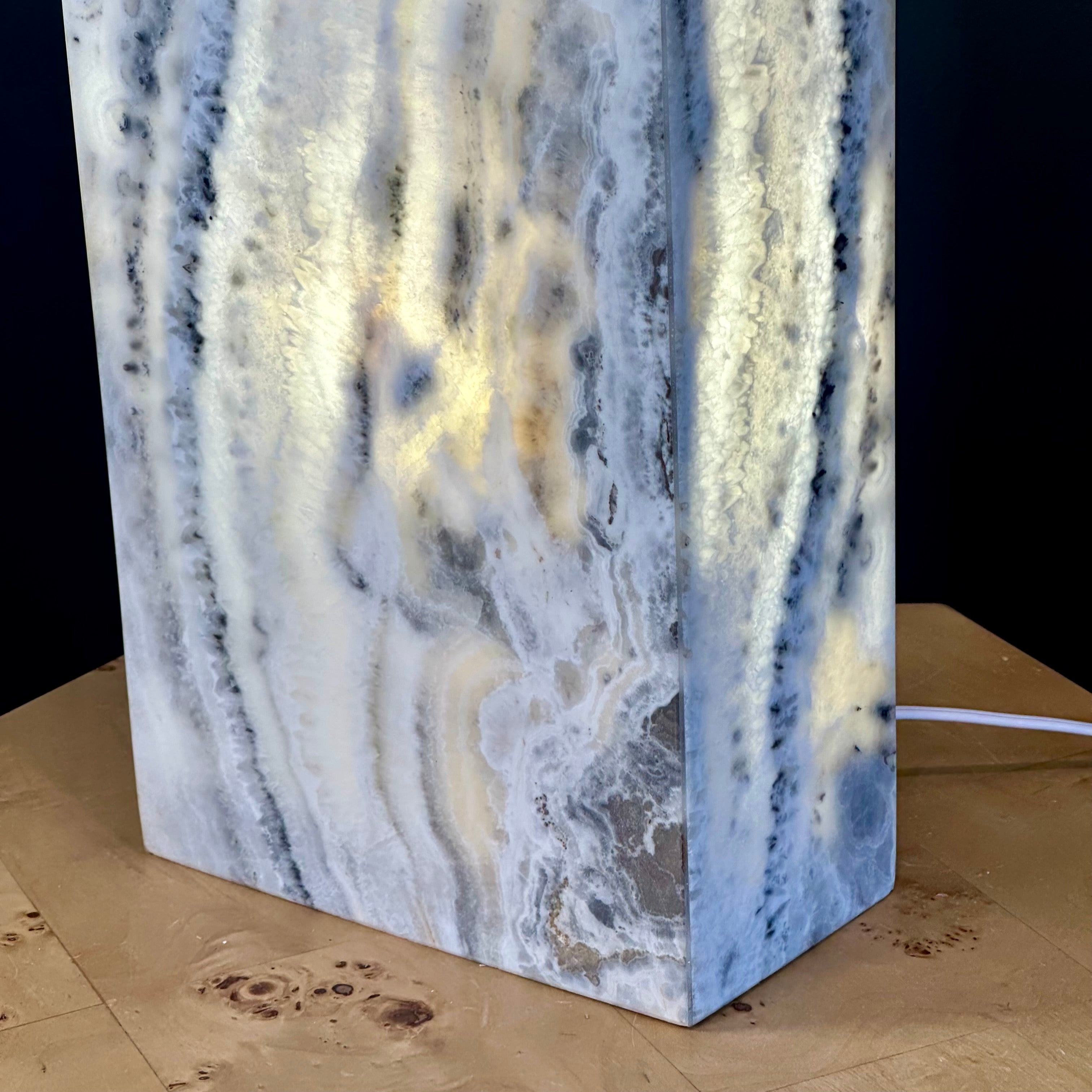 Grey and White Onyx Lamp - Elegant Natural Stone Lighting for Home Decor