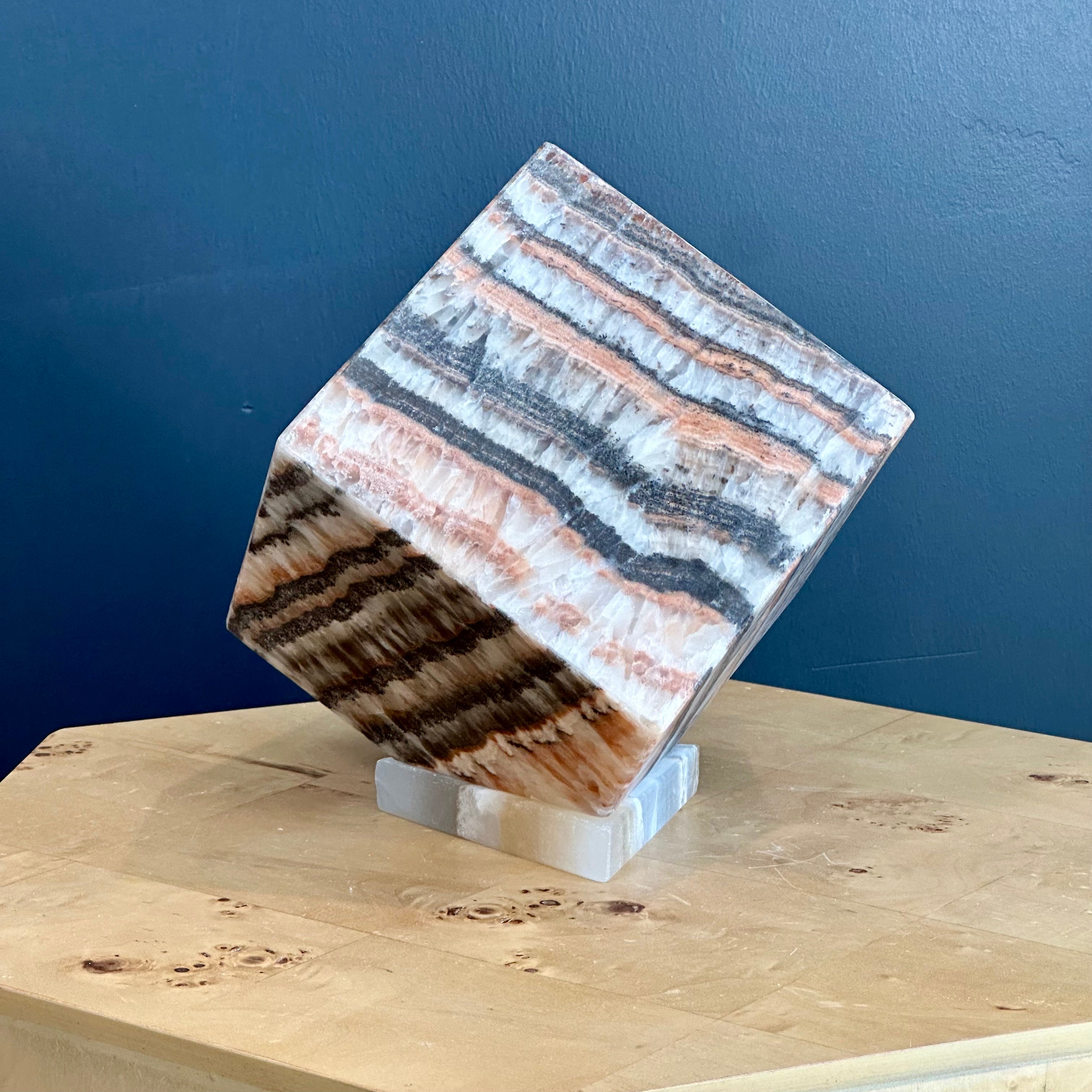 Black and Red Onyx Cube - Unique Natural Stone Decor