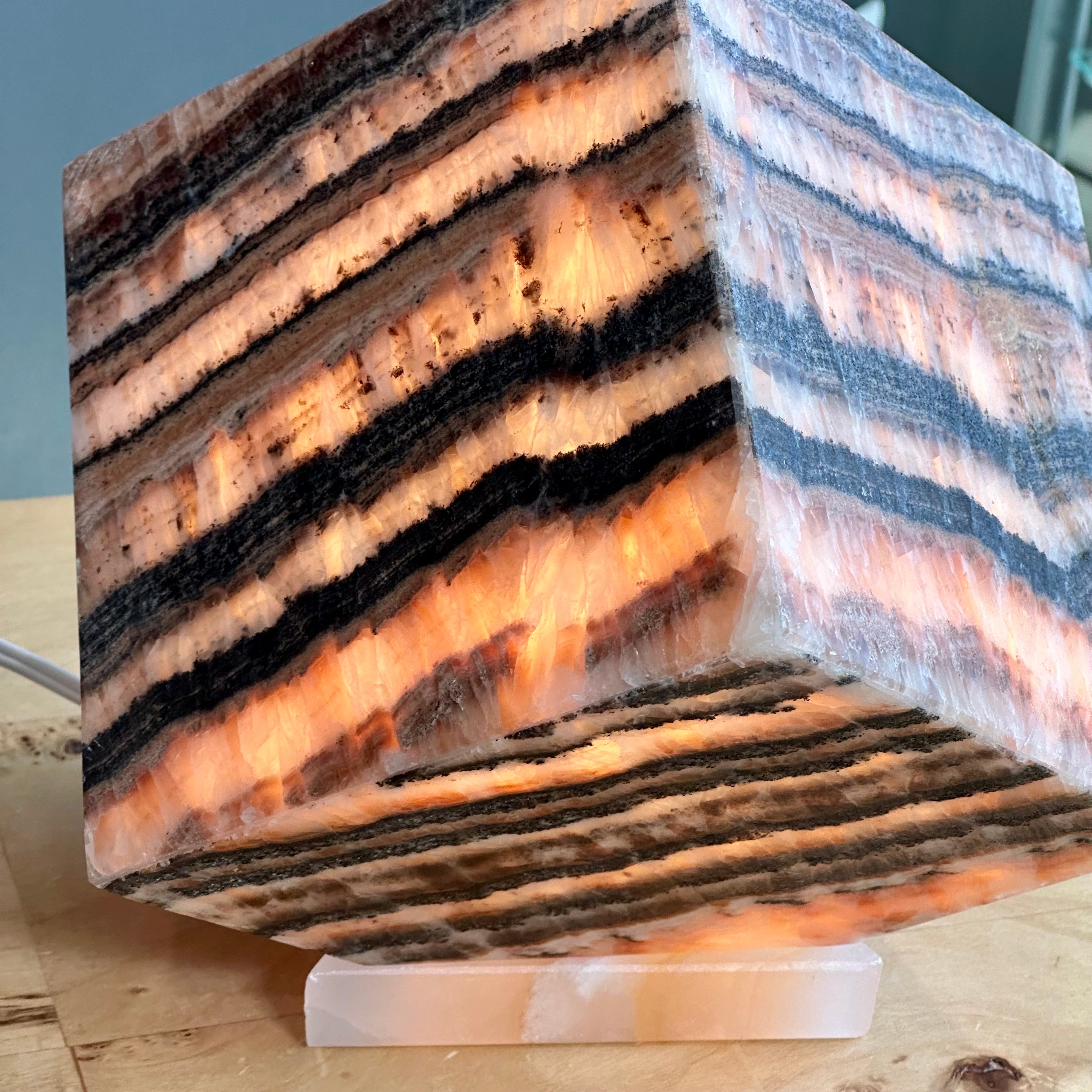 Black and Red Onyx Cube - Unique Natural Stone Decor