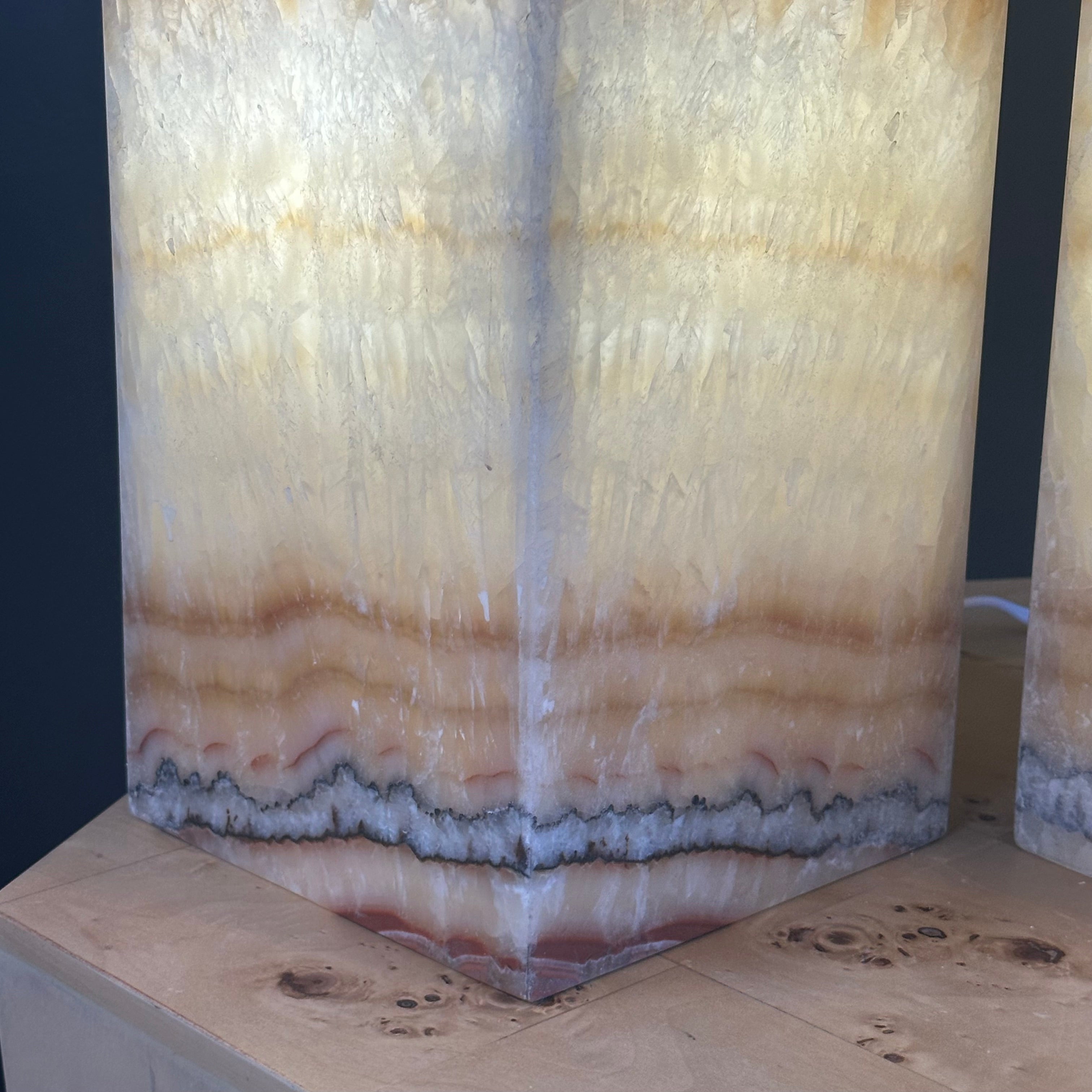 Beige Banded Onyx Lamps - Set of 2 Elegant Natural Stone Lighting