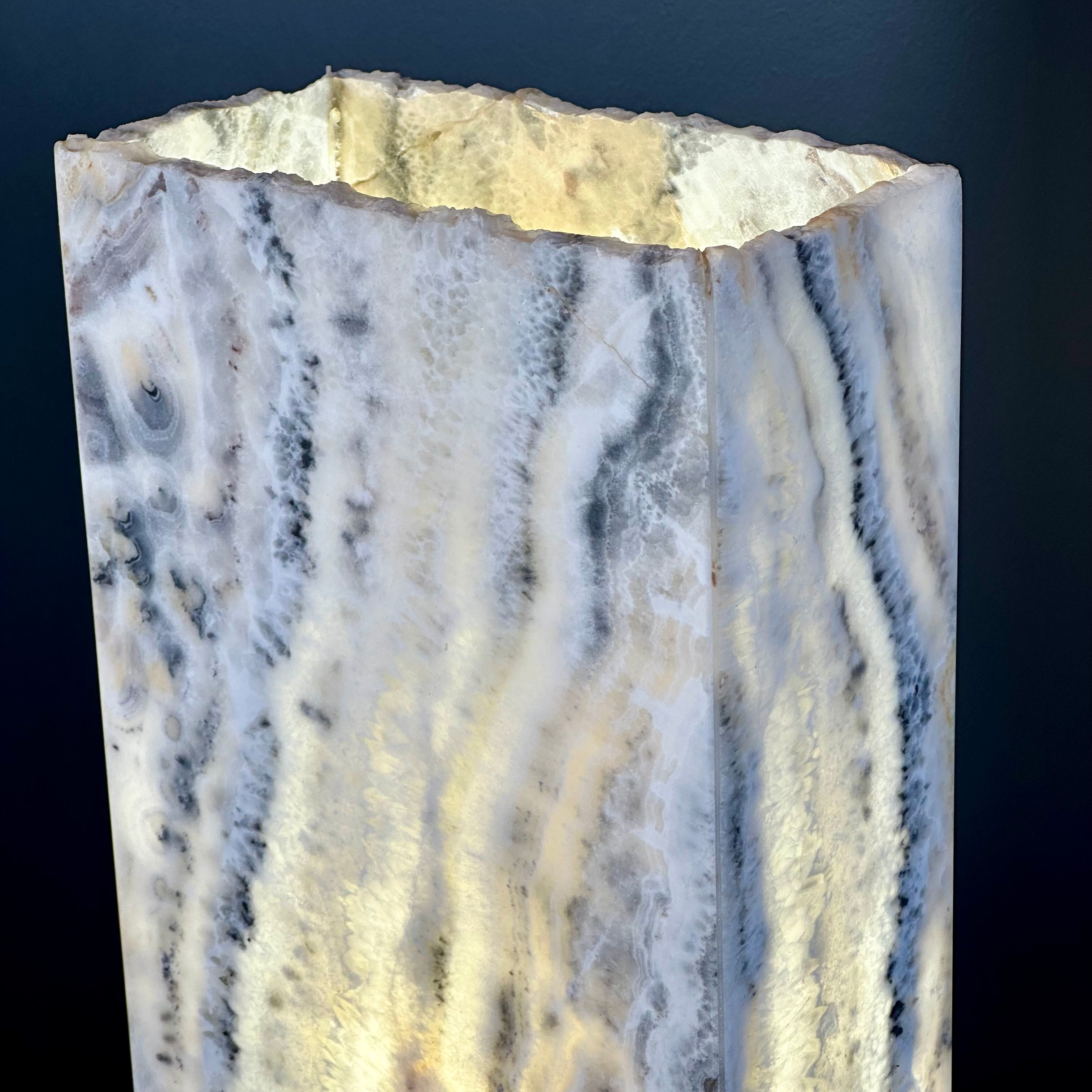 Grey and White Onyx Lamp - Elegant Natural Stone Lighting for Home Decor