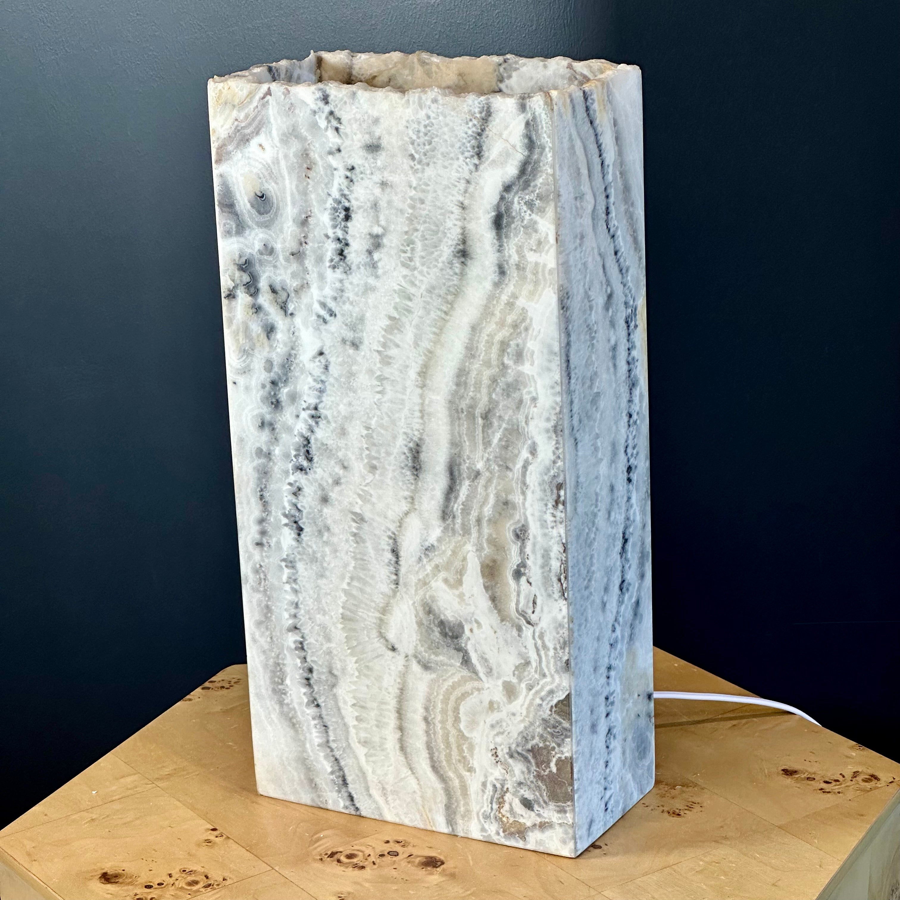Grey and White Onyx Lamp - Elegant Natural Stone Lighting for Home Decor