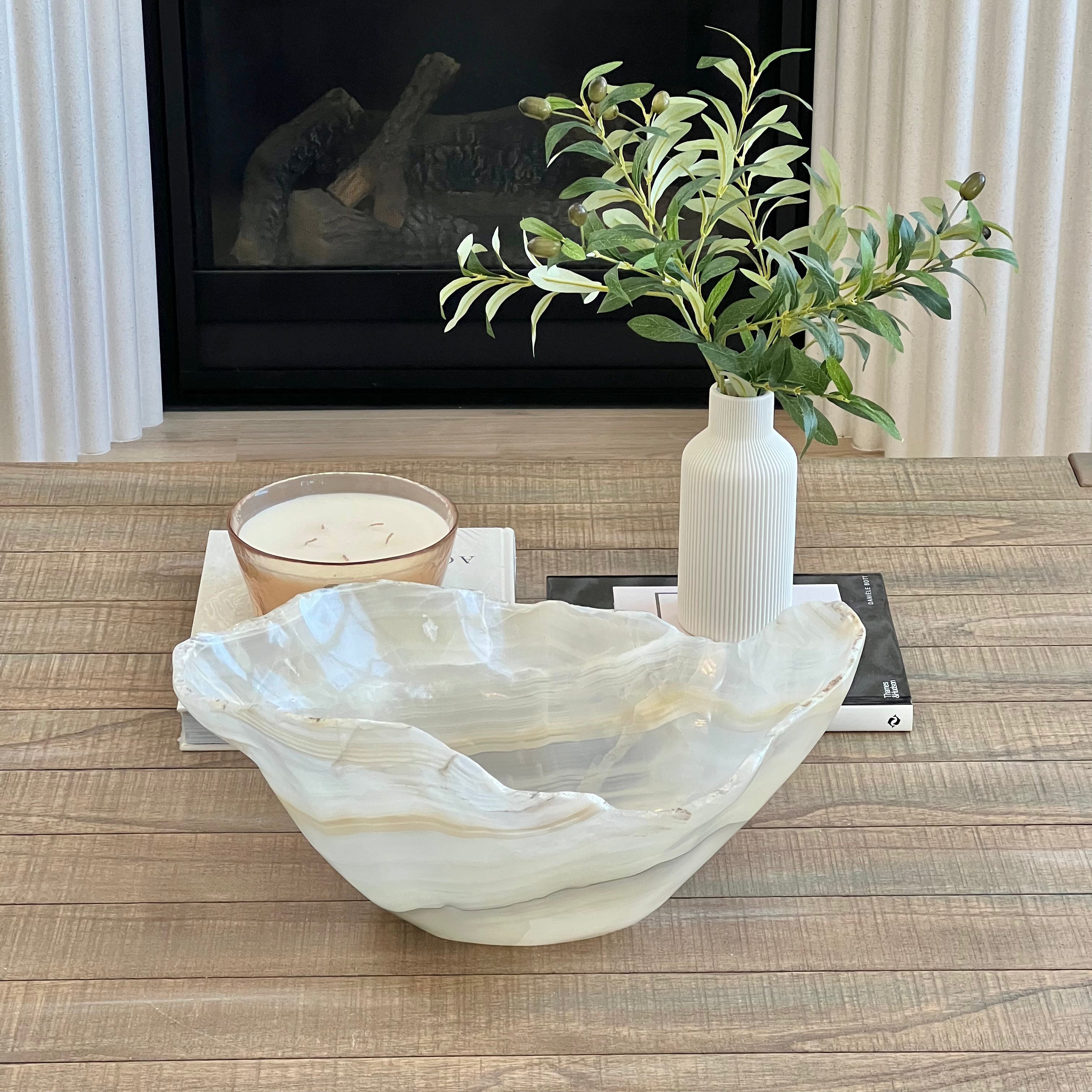 Hand-Carved XL Onyx Display Bowl – 18" Natural Stone Centerpiece