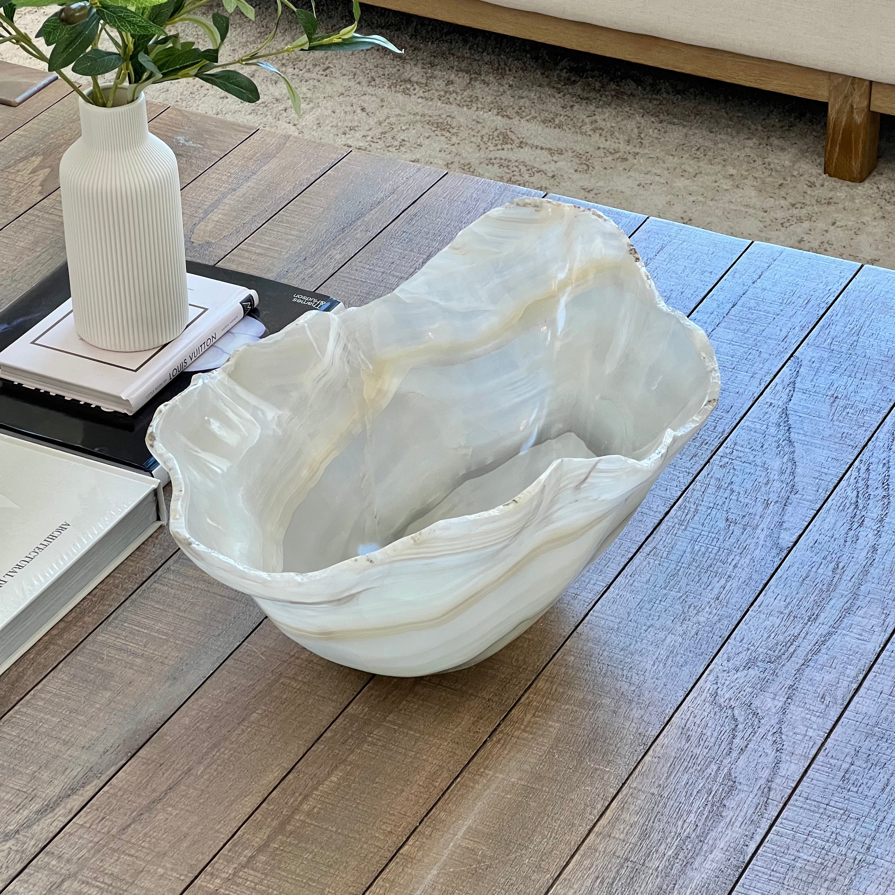 Hand-Carved XL Onyx Display Bowl – 18" Natural Stone Centerpiece