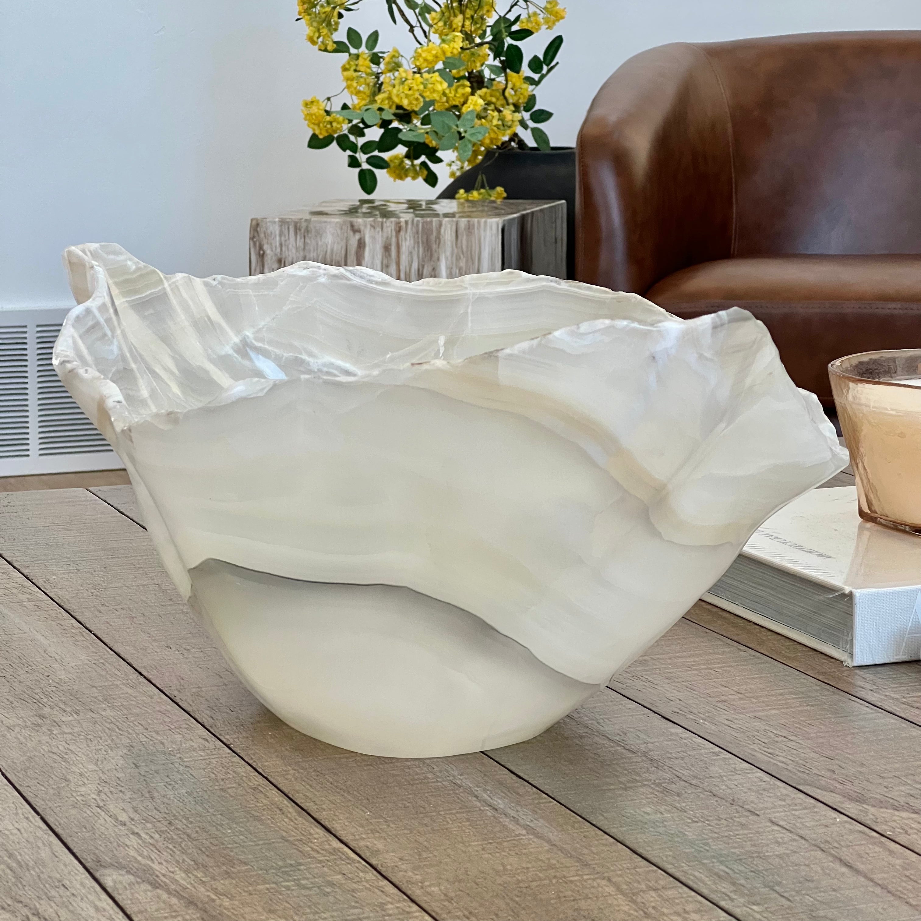 Hand-Carved XL Onyx Display Bowl – 18" Natural Stone Centerpiece