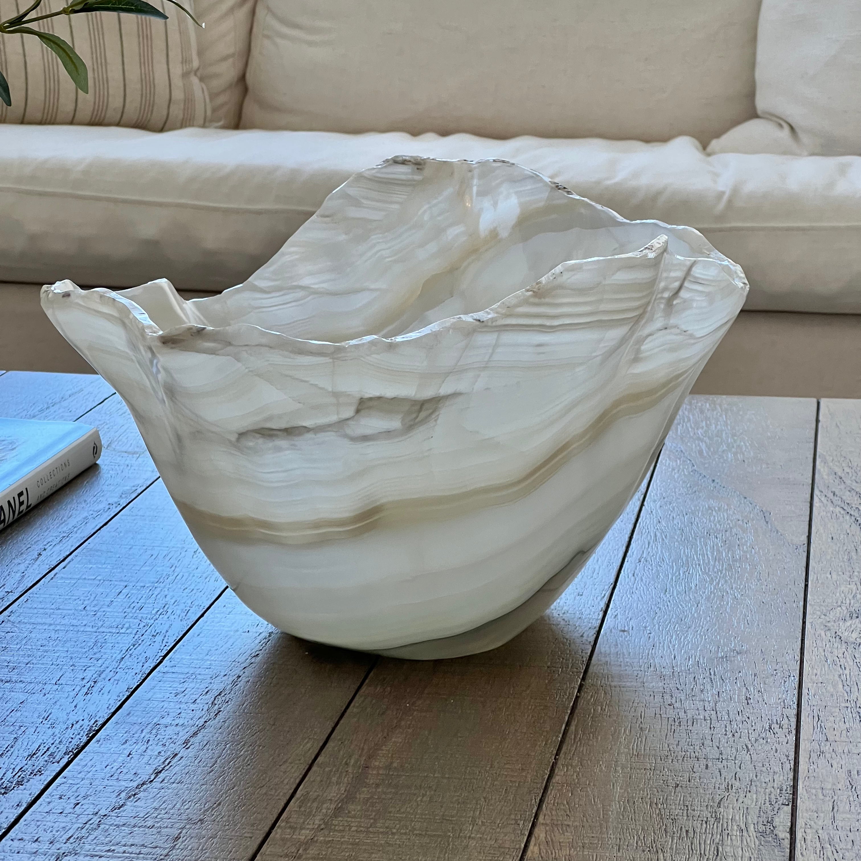Hand-Carved XL Onyx Display Bowl – 18" Natural Stone Centerpiece