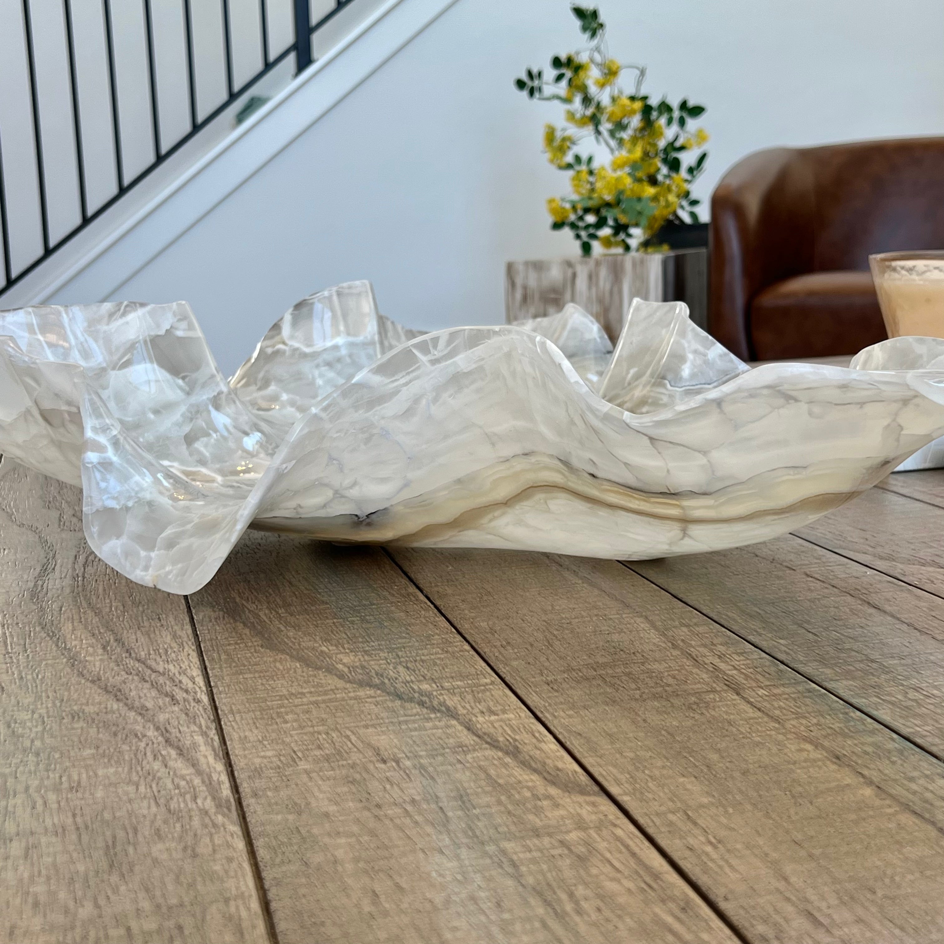 Oversized Hand-Carved Onyx Bowl – 32" Natural Stone Centerpiece
