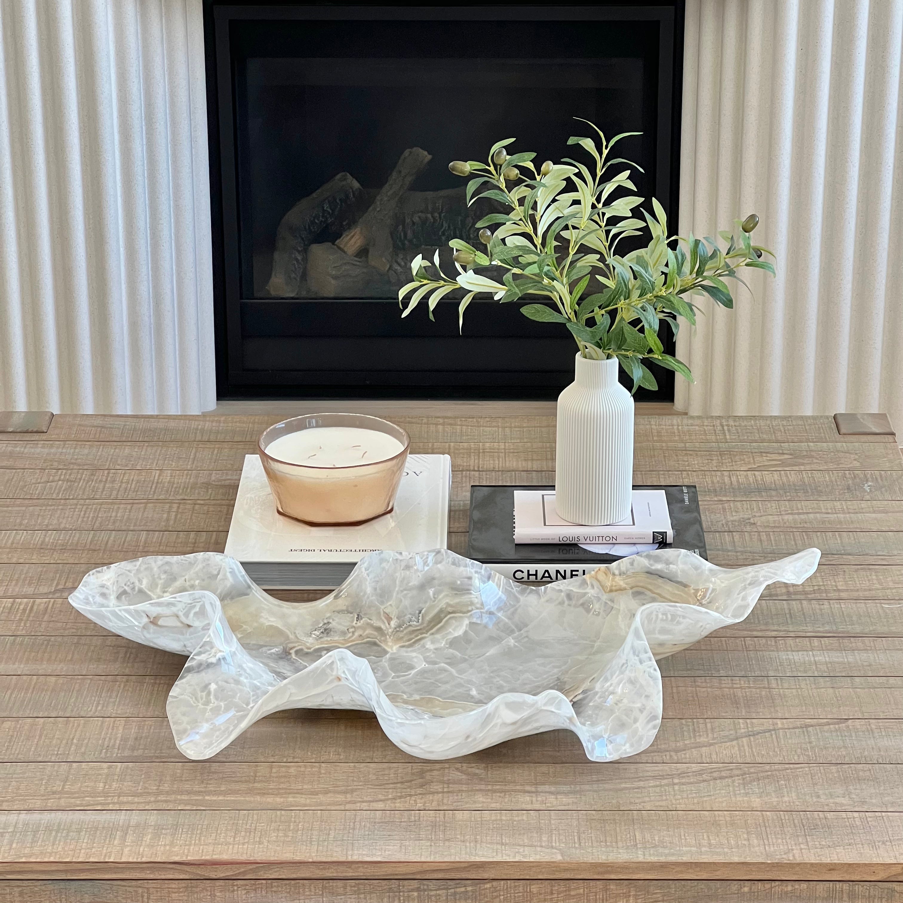 Oversized Hand-Carved Onyx Bowl – 32" Natural Stone Centerpiece