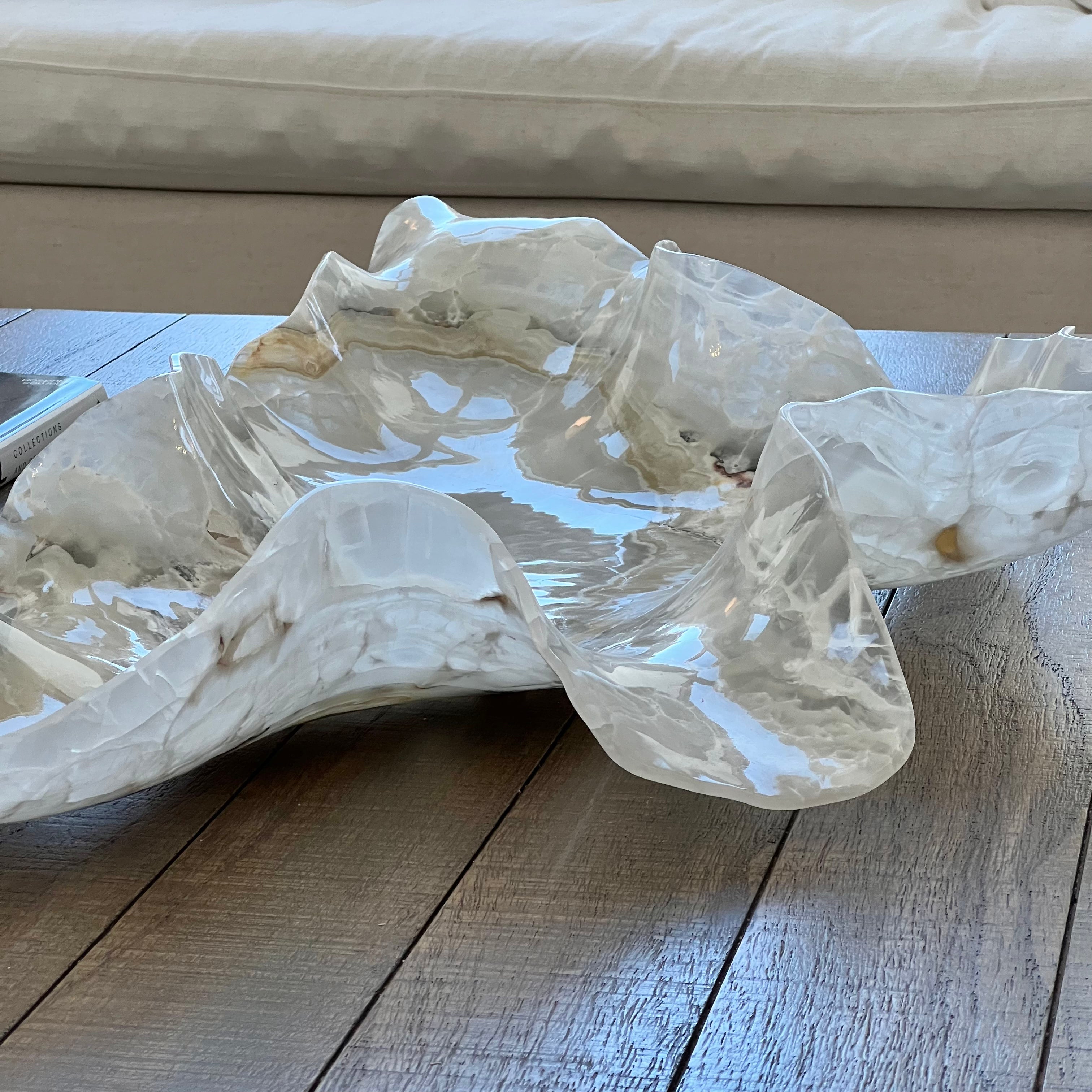 Oversized Hand-Carved Onyx Bowl – 32" Natural Stone Centerpiece