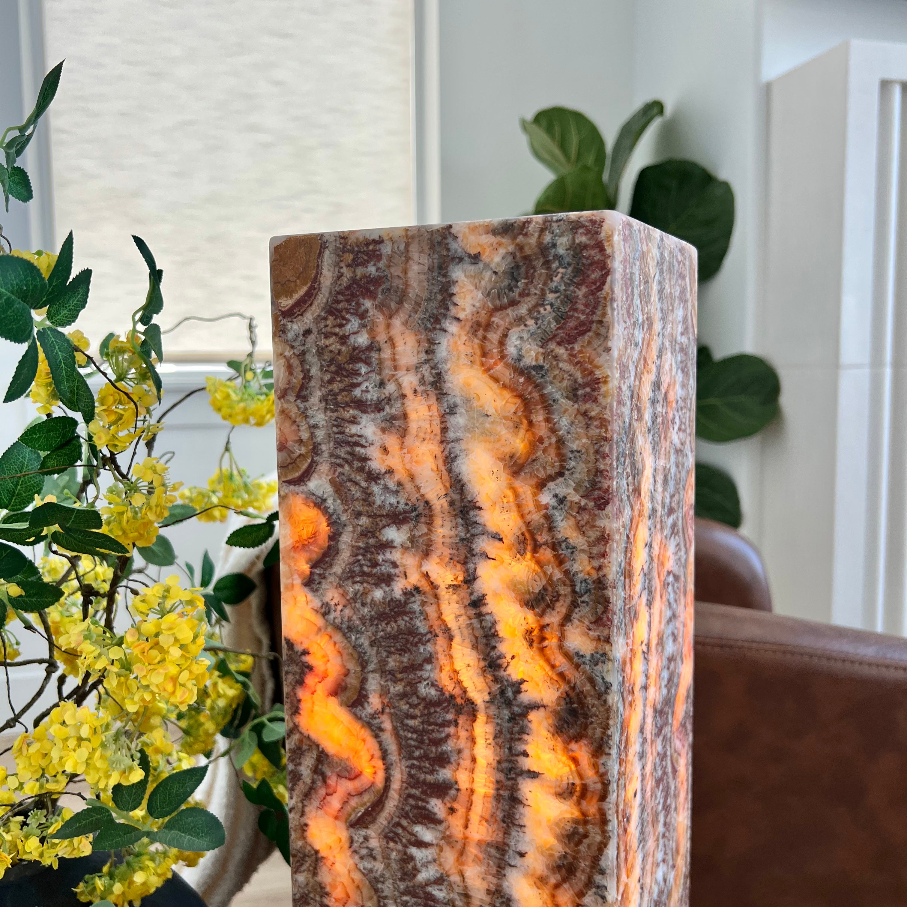 Moody Red Onyx Lamp – Handcrafted Natural Stone Accent with Deep Amber & Crimson Tones