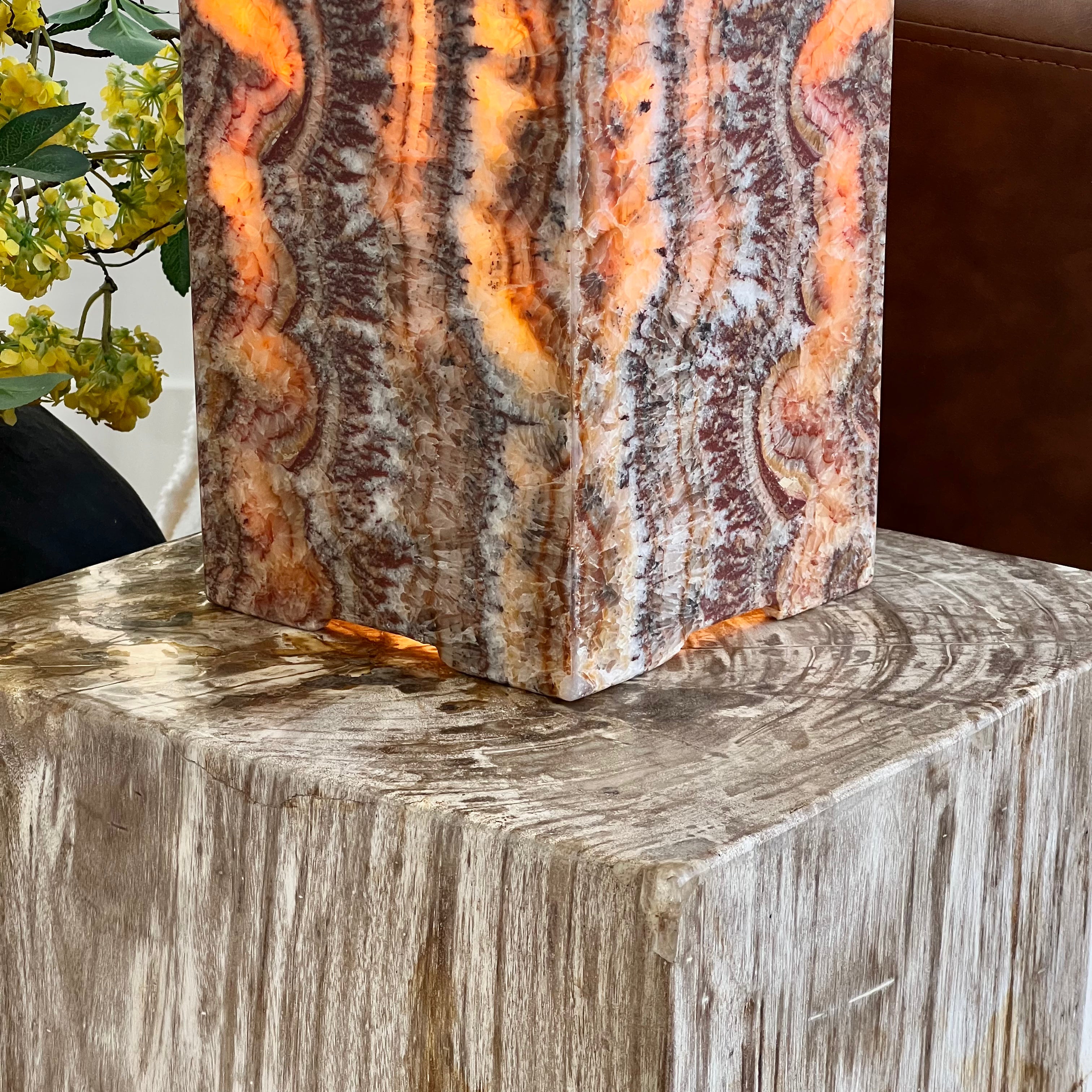 Moody Red Onyx Lamp – Handcrafted Natural Stone Accent with Deep Amber & Crimson Tones
