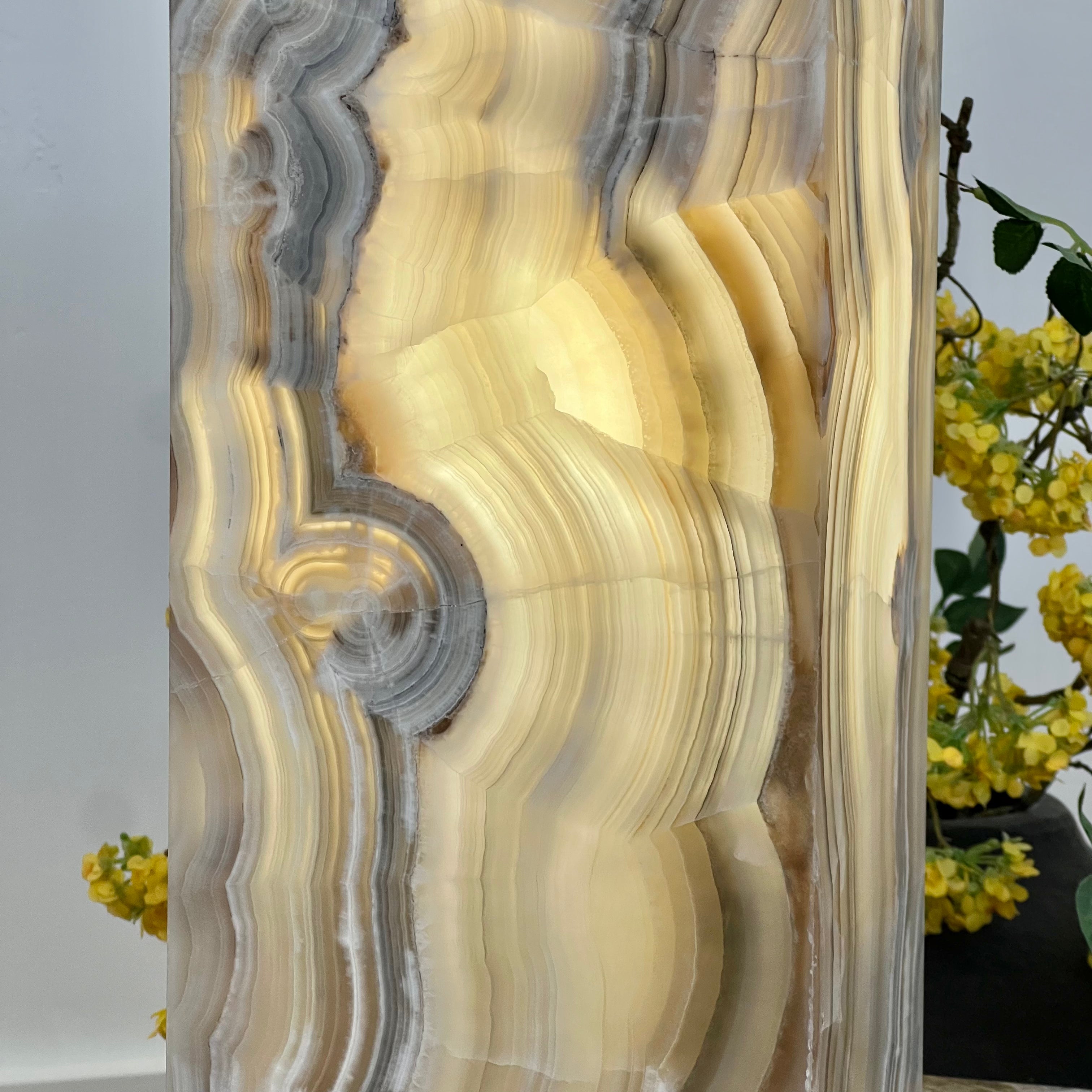 Natural Onyx Stone Table Lamp - Hand-Carved, Backlit Accent Light