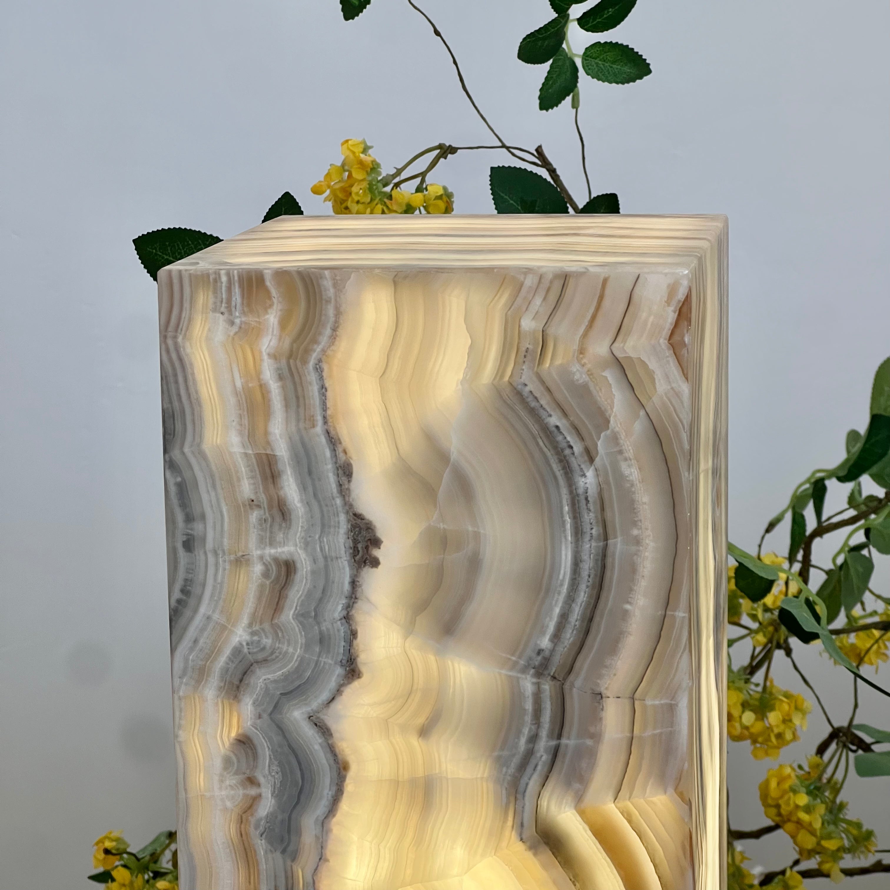 Natural Onyx Stone Table Lamp - Hand-Carved, Backlit Accent Light