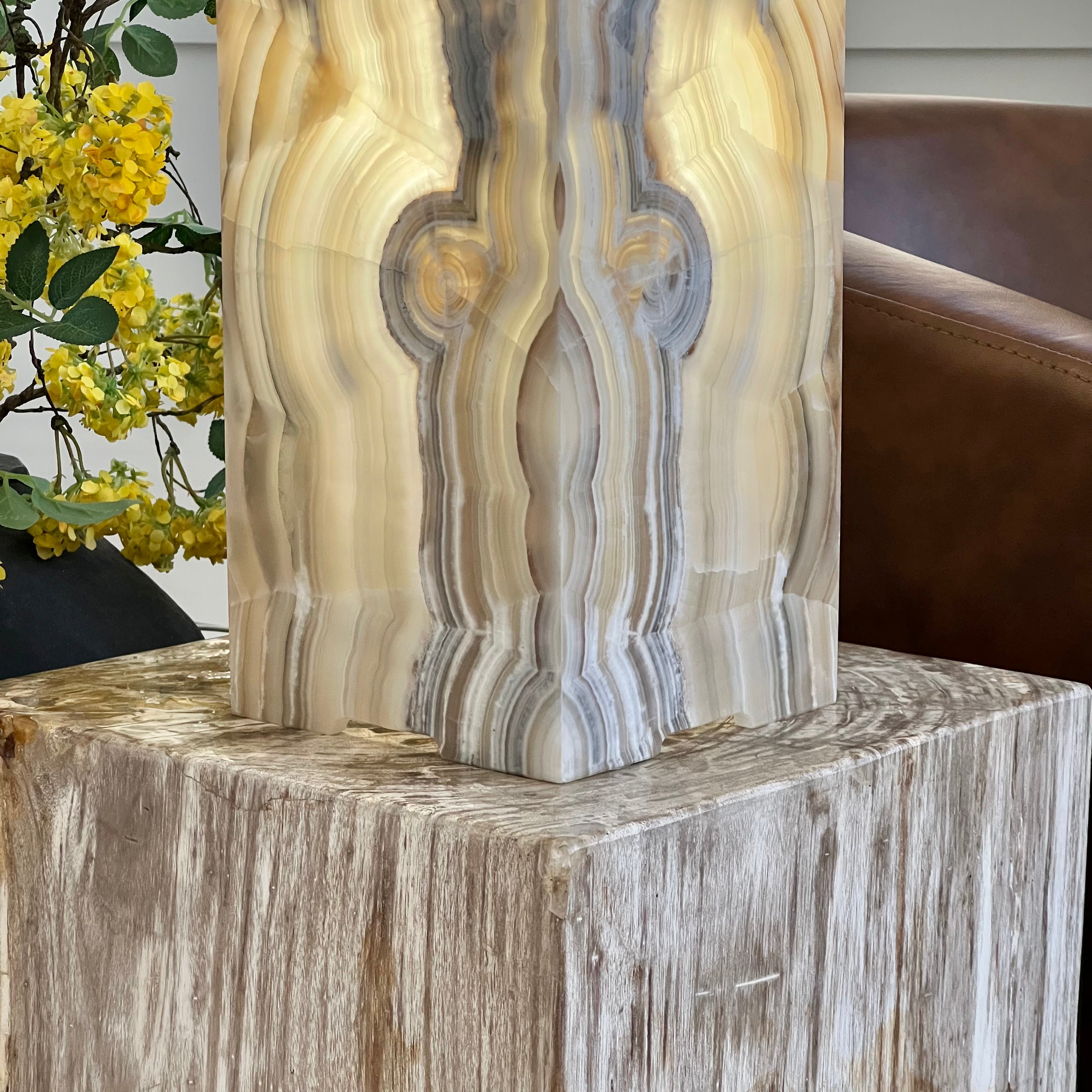 Natural Onyx Stone Table Lamp - Hand-Carved, Backlit Accent Light