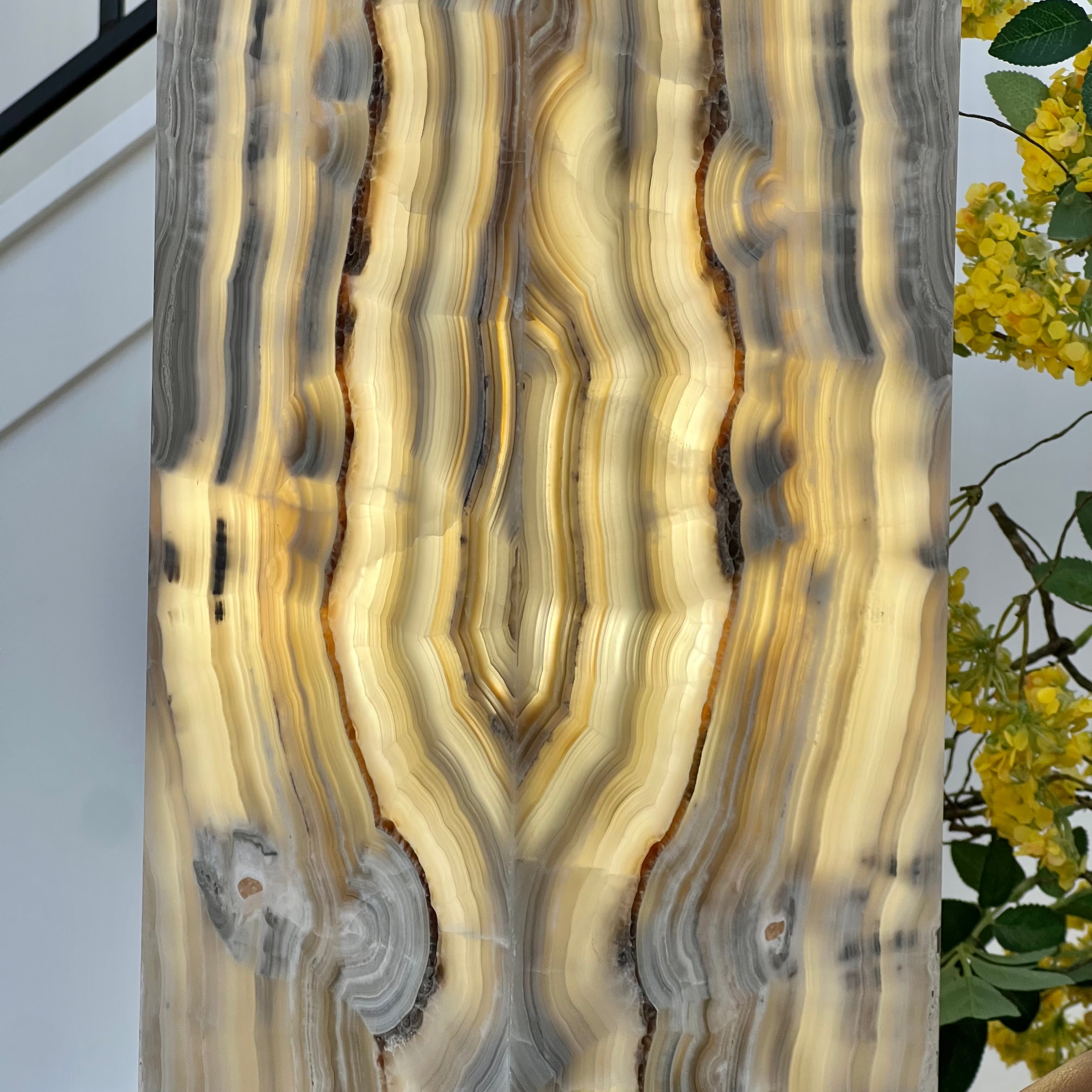 Natural Onyx Stone Table Lamp - Hand-Carved, Backlit Accent Light