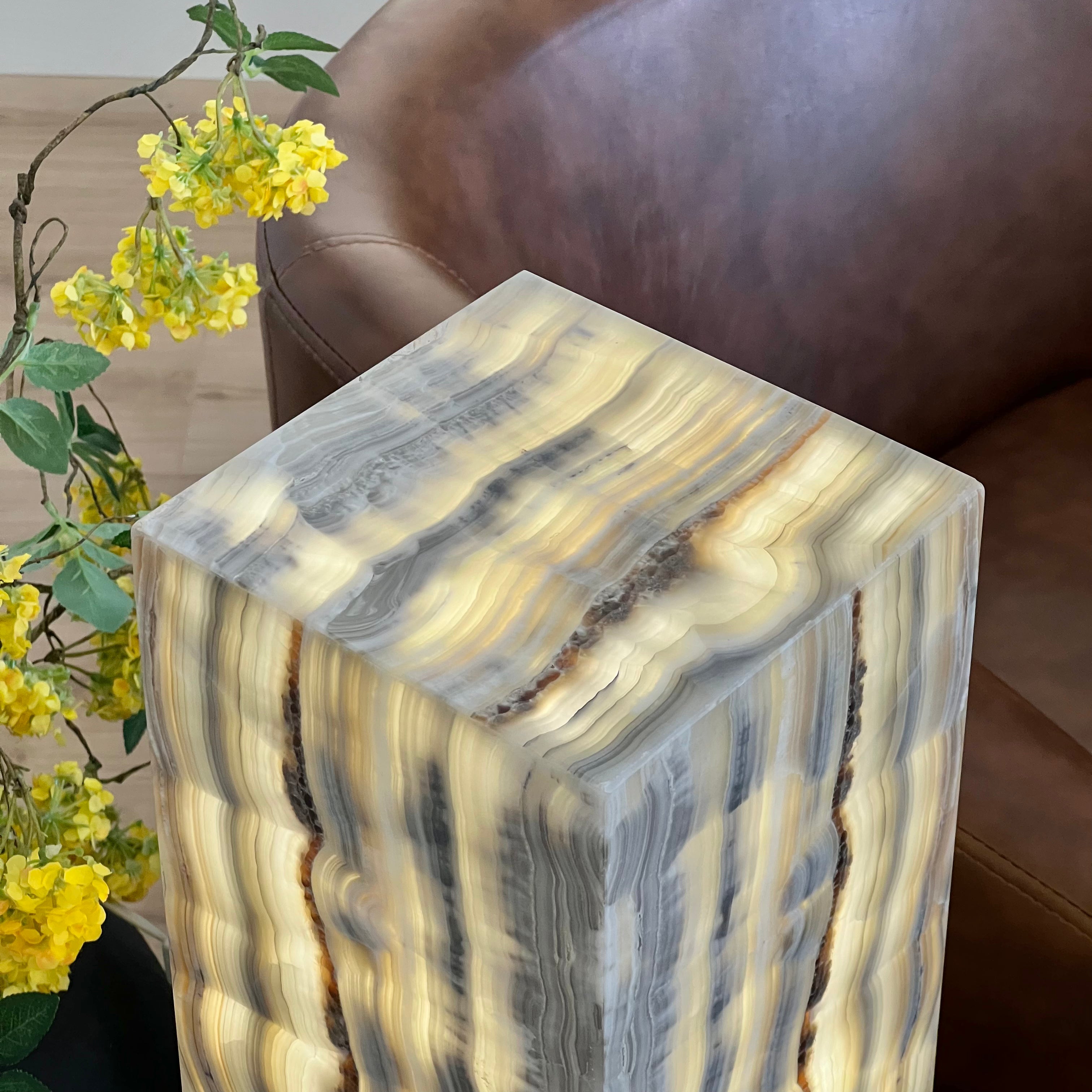 Natural Onyx Stone Table Lamp - Hand-Carved, Backlit Accent Light