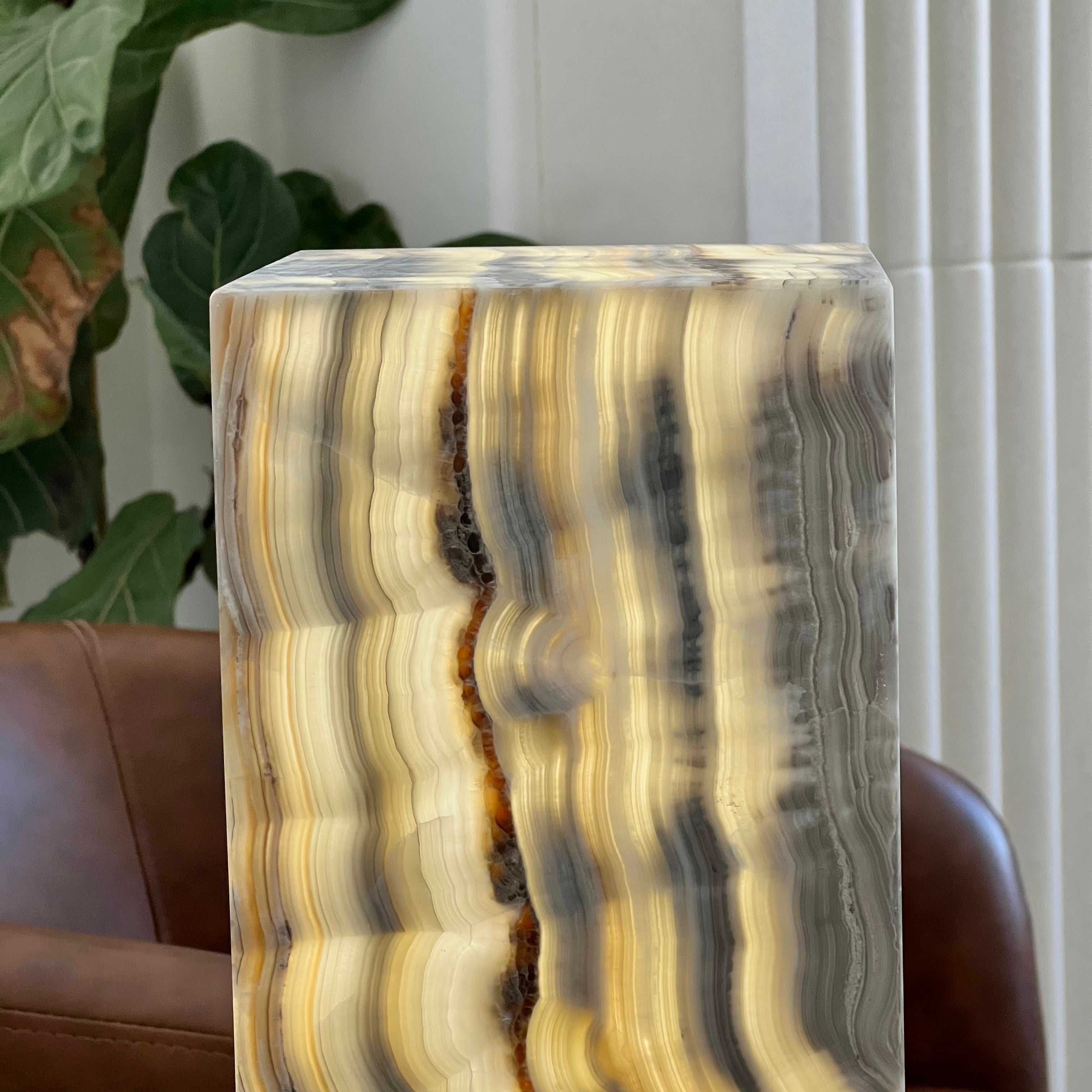 Natural Onyx Stone Table Lamp - Hand-Carved, Backlit Accent Light