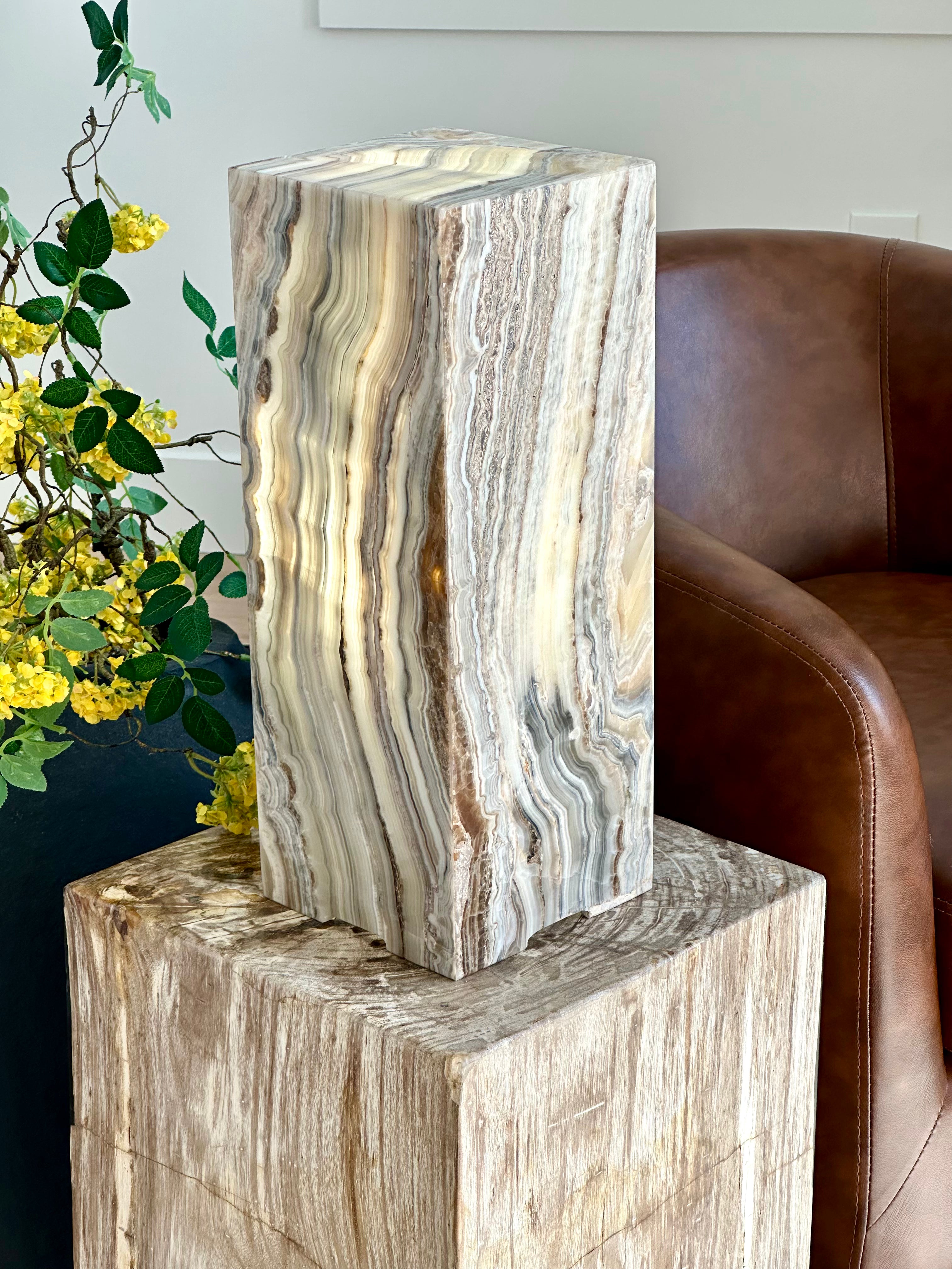 Gray Agate Banded Onyx Lamp - Handcrafted