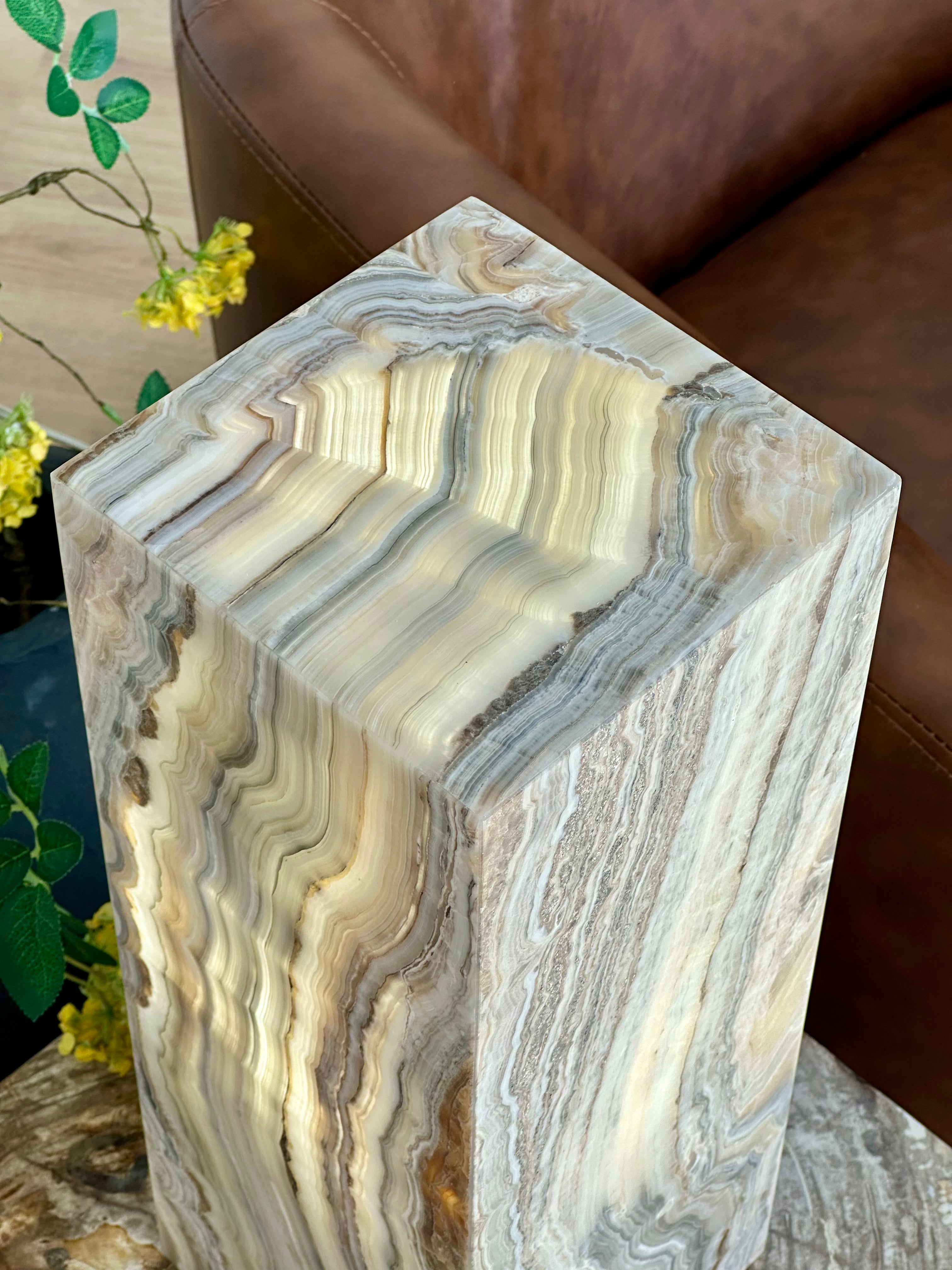 Gray Agate Banded Onyx Lamp - Handcrafted