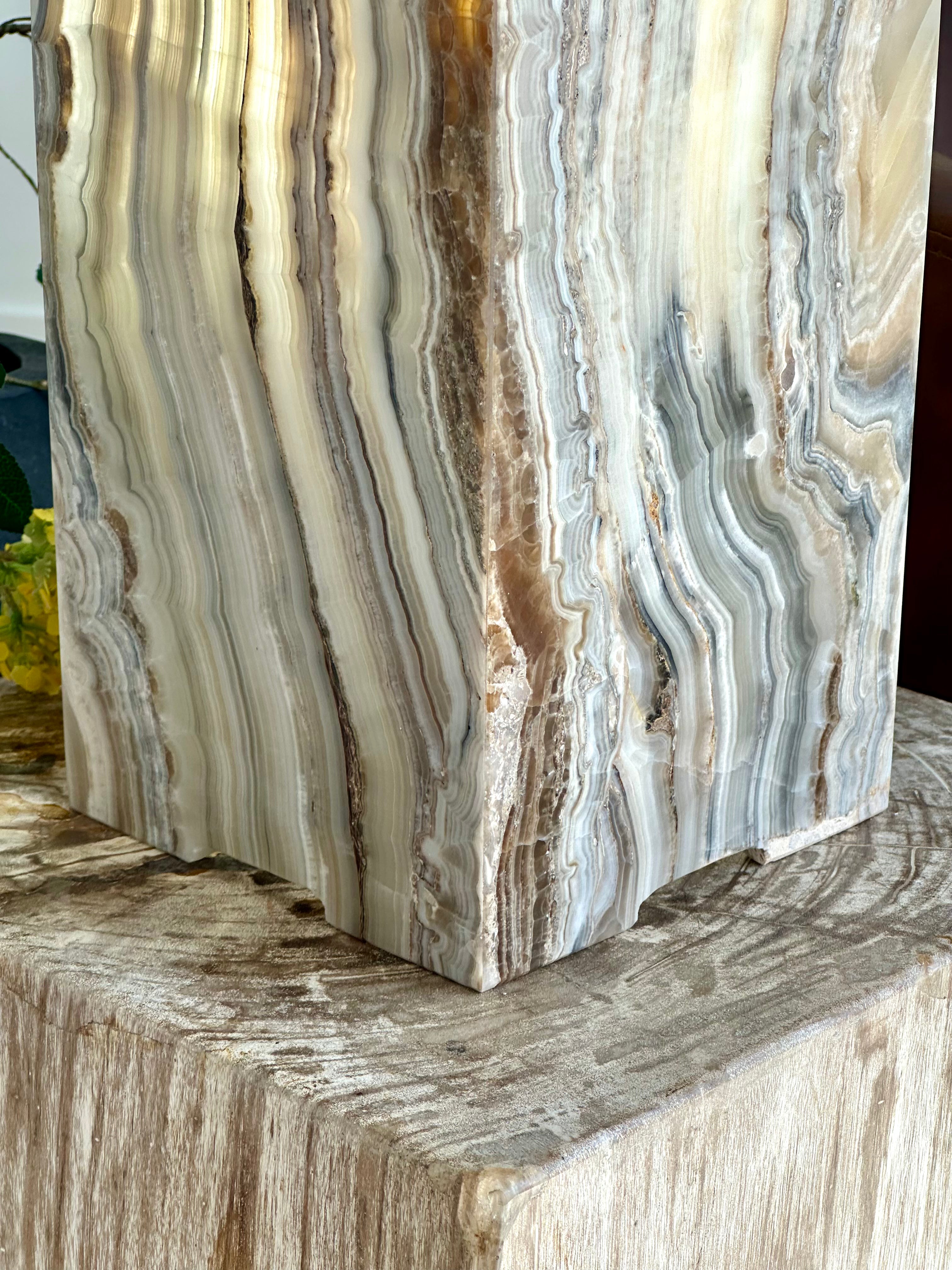 Gray Agate Banded Onyx Lamp - Handcrafted