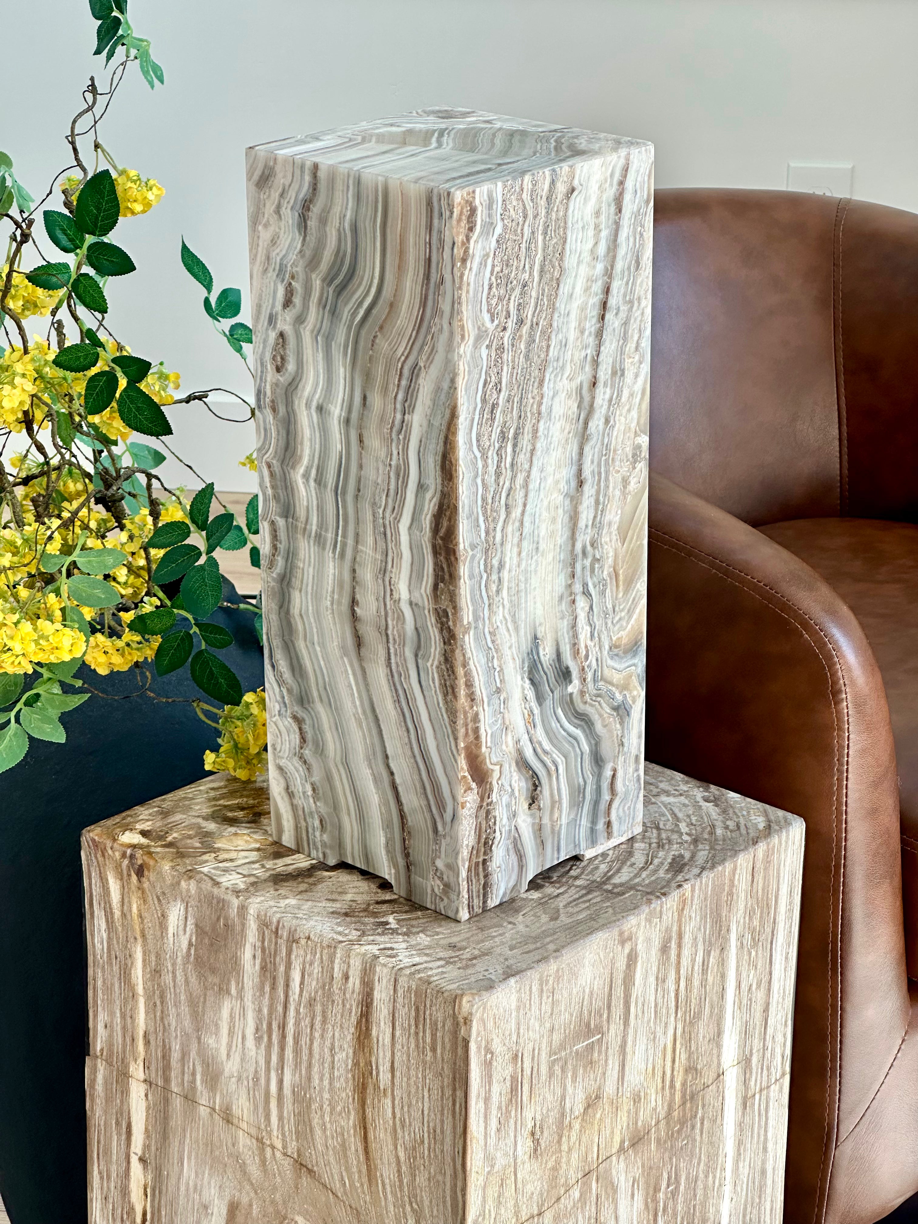 Gray Agate Banded Onyx Lamp - Handcrafted
