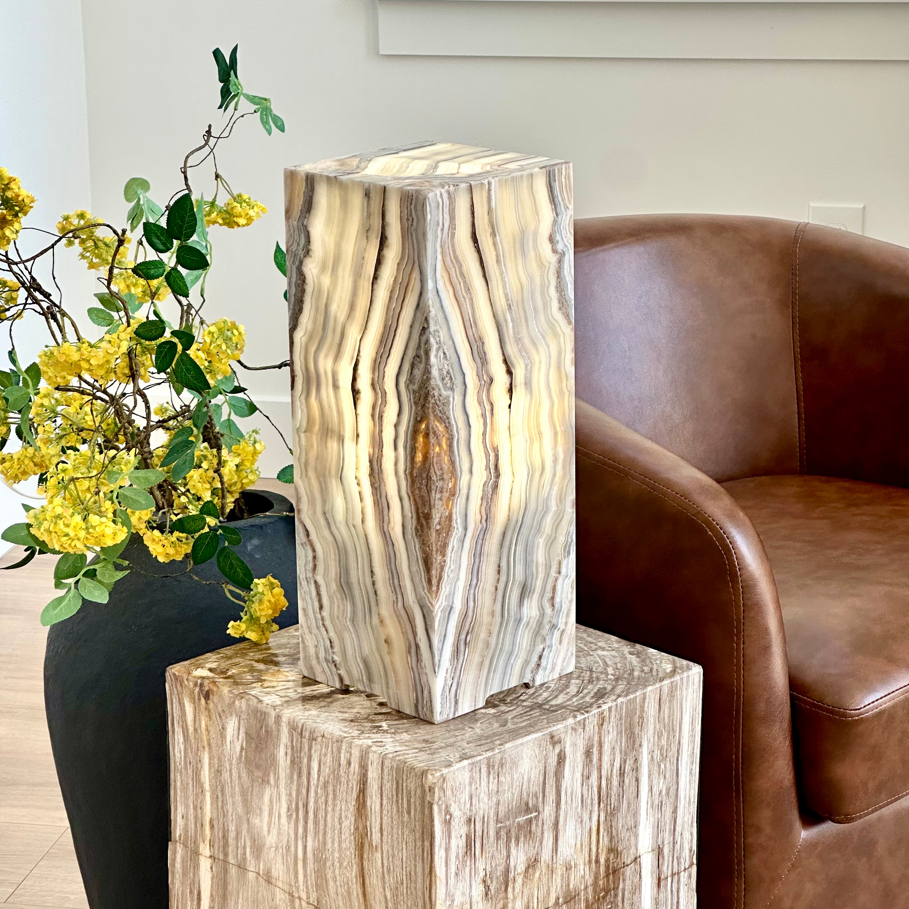 Gray Agate Banded Onyx Lamp - Handcrafted