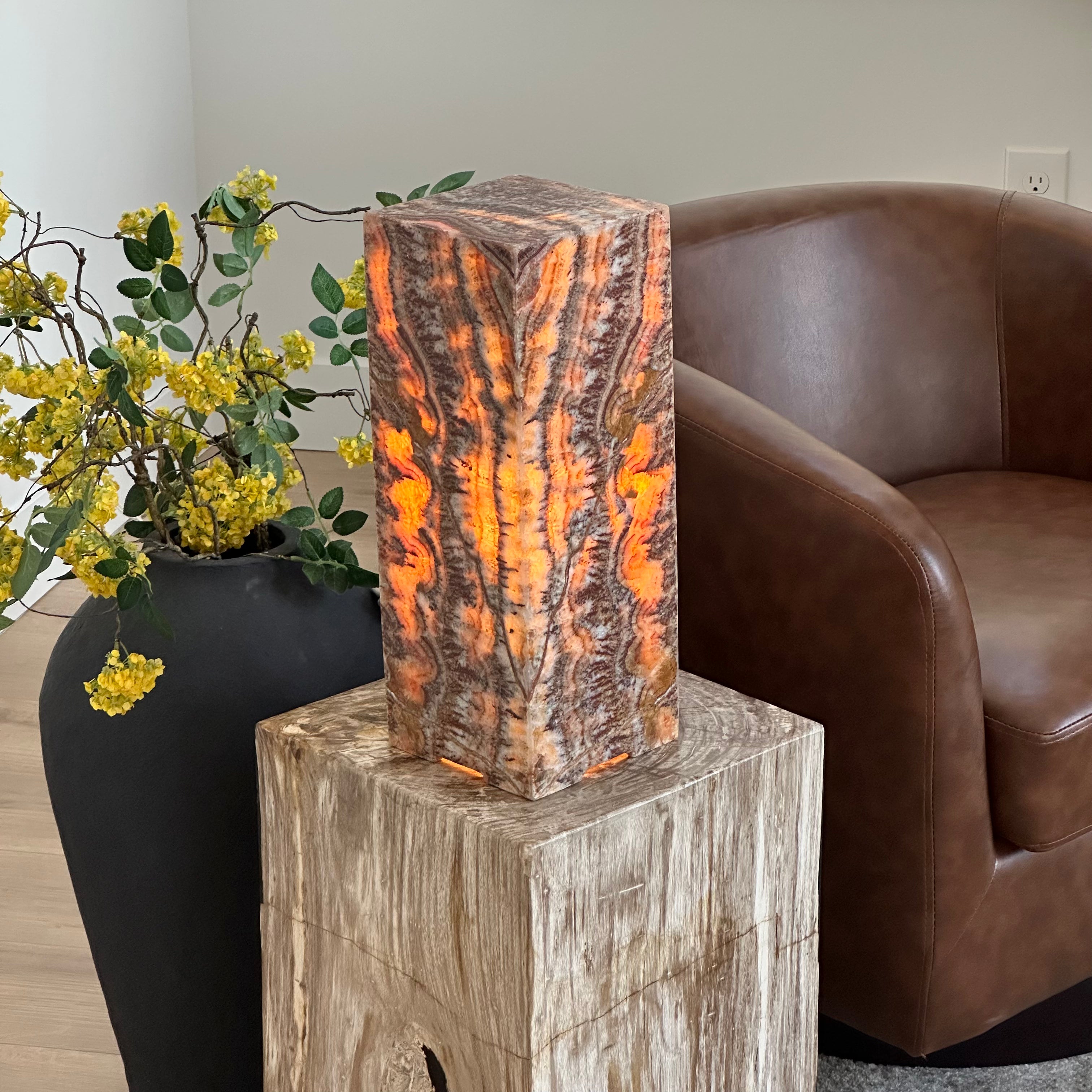 Moody Red Onyx Lamp – Handcrafted Natural Stone Accent with Deep Amber & Crimson Tones