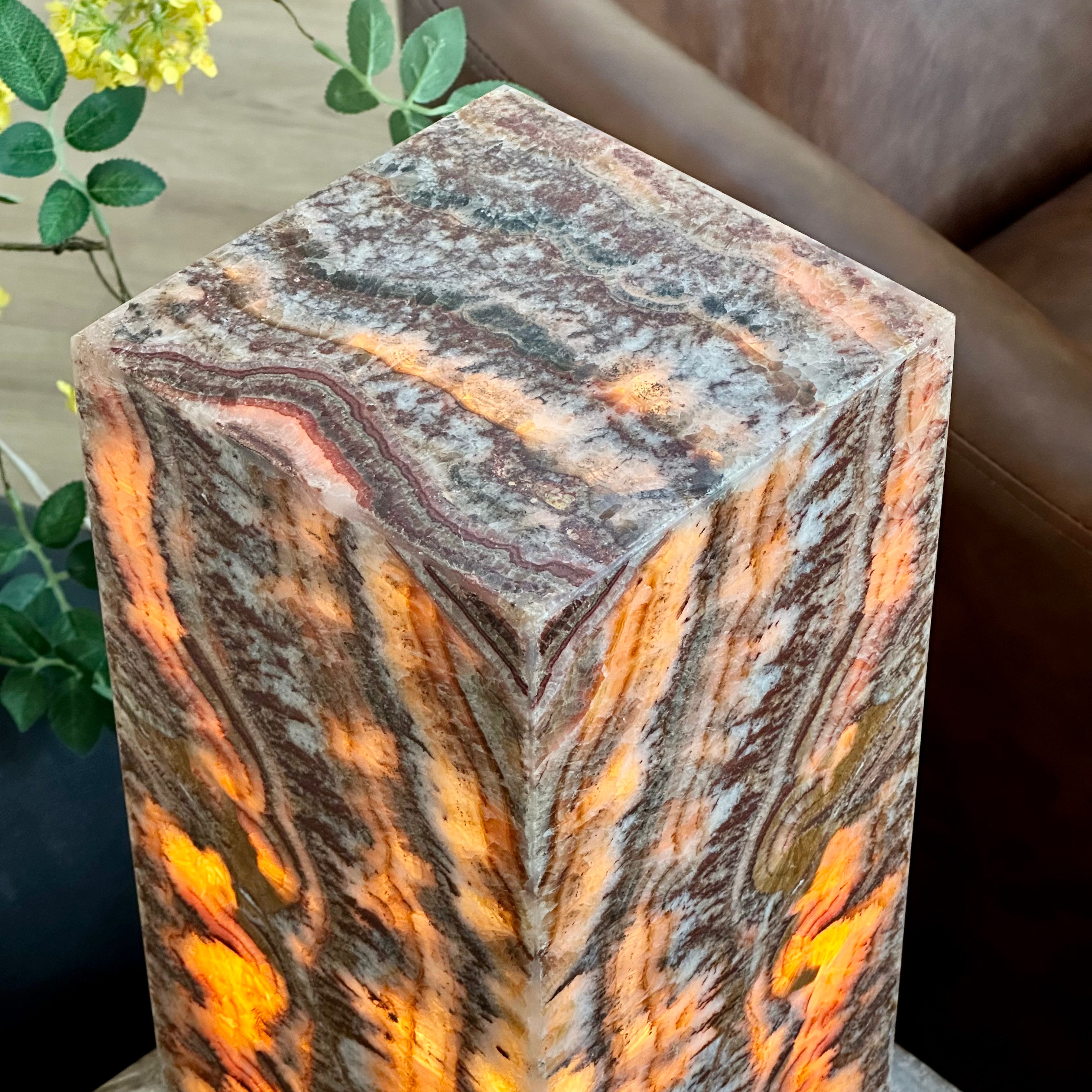 Moody Red Onyx Lamp – Handcrafted Natural Stone Accent with Deep Amber & Crimson Tones